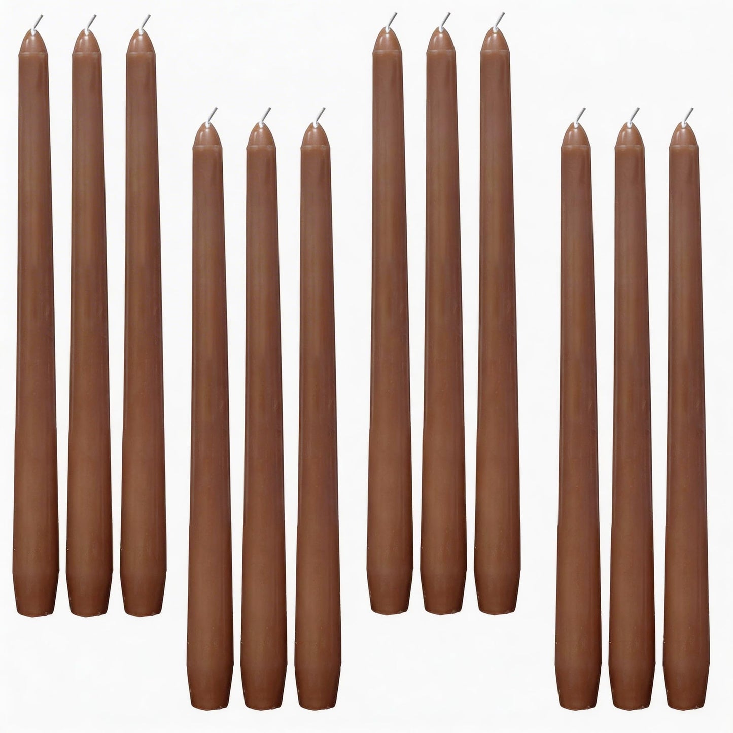 PAMELIFE Brown Taper Candles 12 Pack 10 Inch, Unscented Dripless Smokeless Tapered Candlesticks, Long Lasting 8H Burn Paraffin Wax for Wedding Dinner Home Decor, Secure Pearl Cotton Packaging