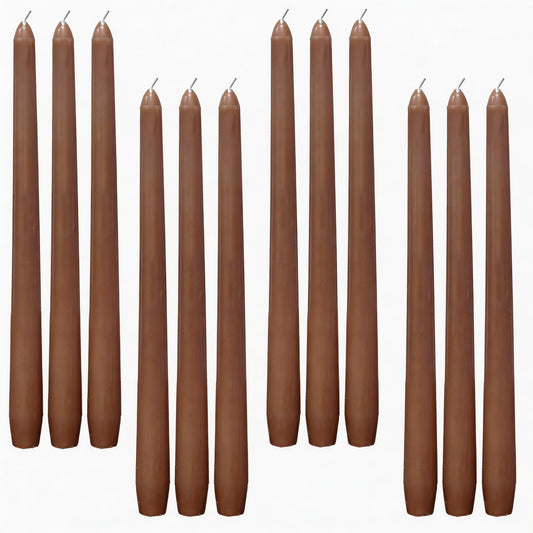 PAMELIFE Brown Taper Candles 12 Pack 10 Inch, Unscented Dripless Smokeless Tapered Candlesticks, Long Lasting 8H Burn Paraffin Wax for Wedding Dinner Home Decor, Secure Pearl Cotton Packaging
