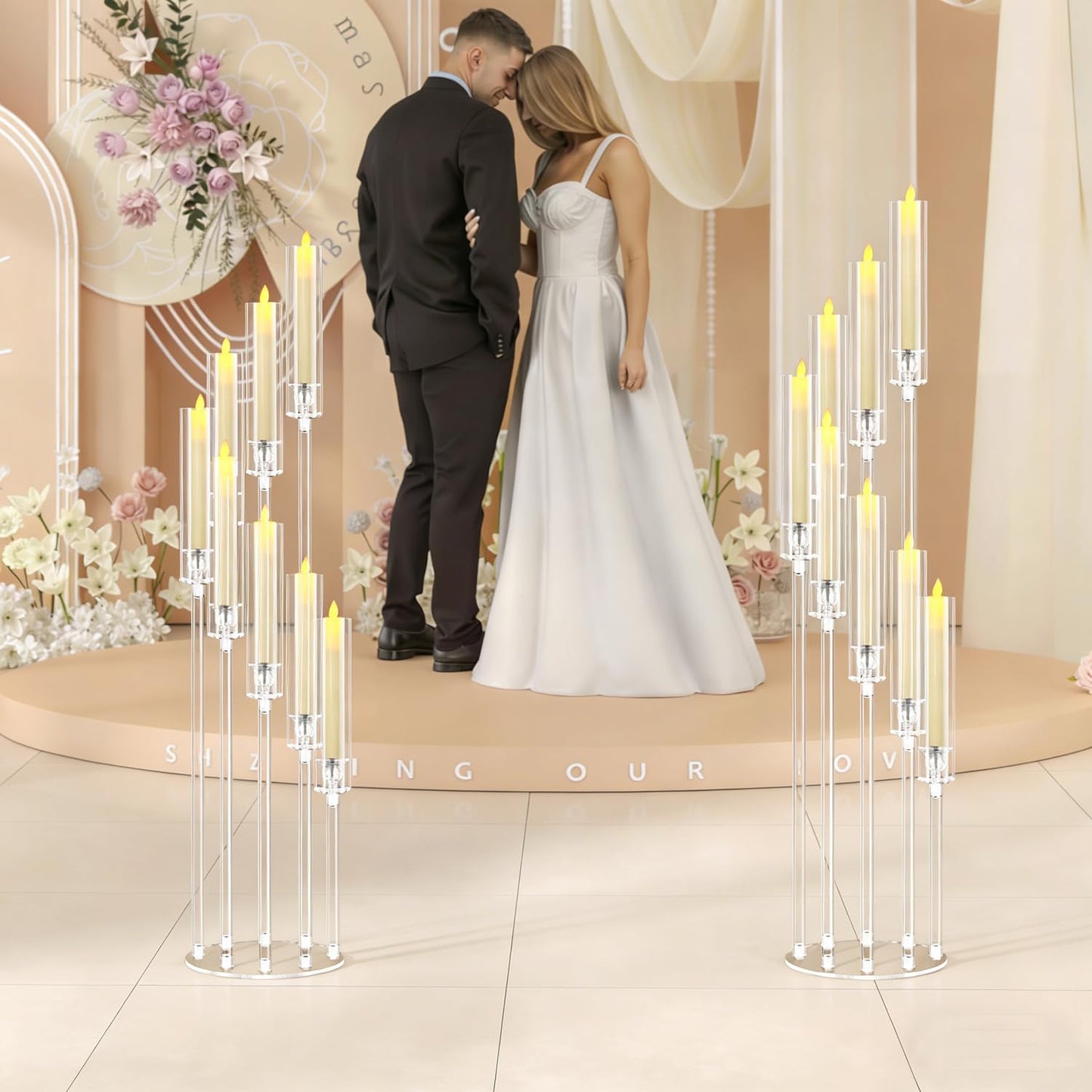 4PCS 8 Arms Clear Candelabra Candle Holder for Wedding, Candelabra Centerpieces for Tables Clear Candlesticks Holder for Housewarming Valentine's Day Easter Gift Birthday Party Fireplace Decor