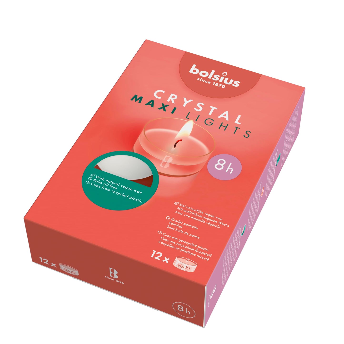 Bolsius Maxi XL Tealight Candles - Clear Cup - White - Box of 12 Transparent Tealights - Long Burning Time of 8 Hours - Interior Decoration - Unscented - Includes Natural Vegan Wax - No Palm Oil