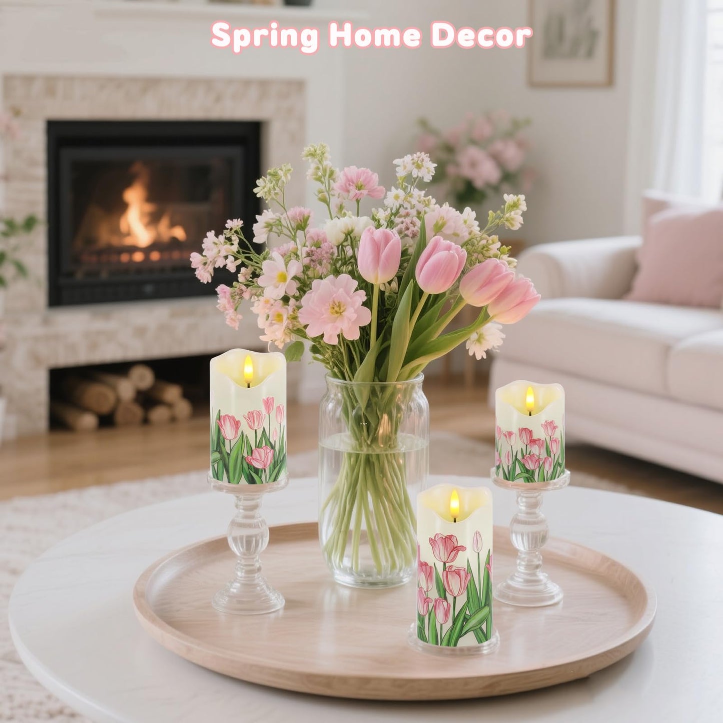 VEEKI Flameless Candles Light, Set of 3 Flickering Tulip Pillar Candles with Remote & Timer, Dimmable Real Wax Electric LED Candles Battery Operated, Mother's Day Birthday Gift for Mom Grandma Women