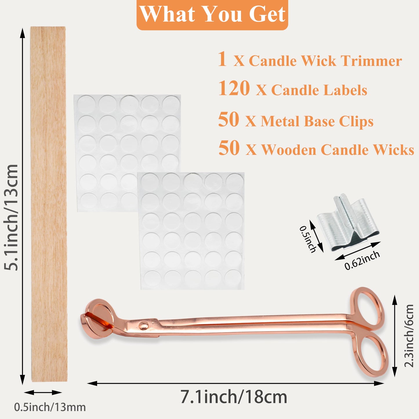 100pcs Wooden Candle Wicks 5.1 x 0.5 Inch, Smokeless Cherry Wood Wicks with Metal Clips, Includes Wick Trimmer, Perfect for Candle Making Kit and Soy Wax Candlemaking