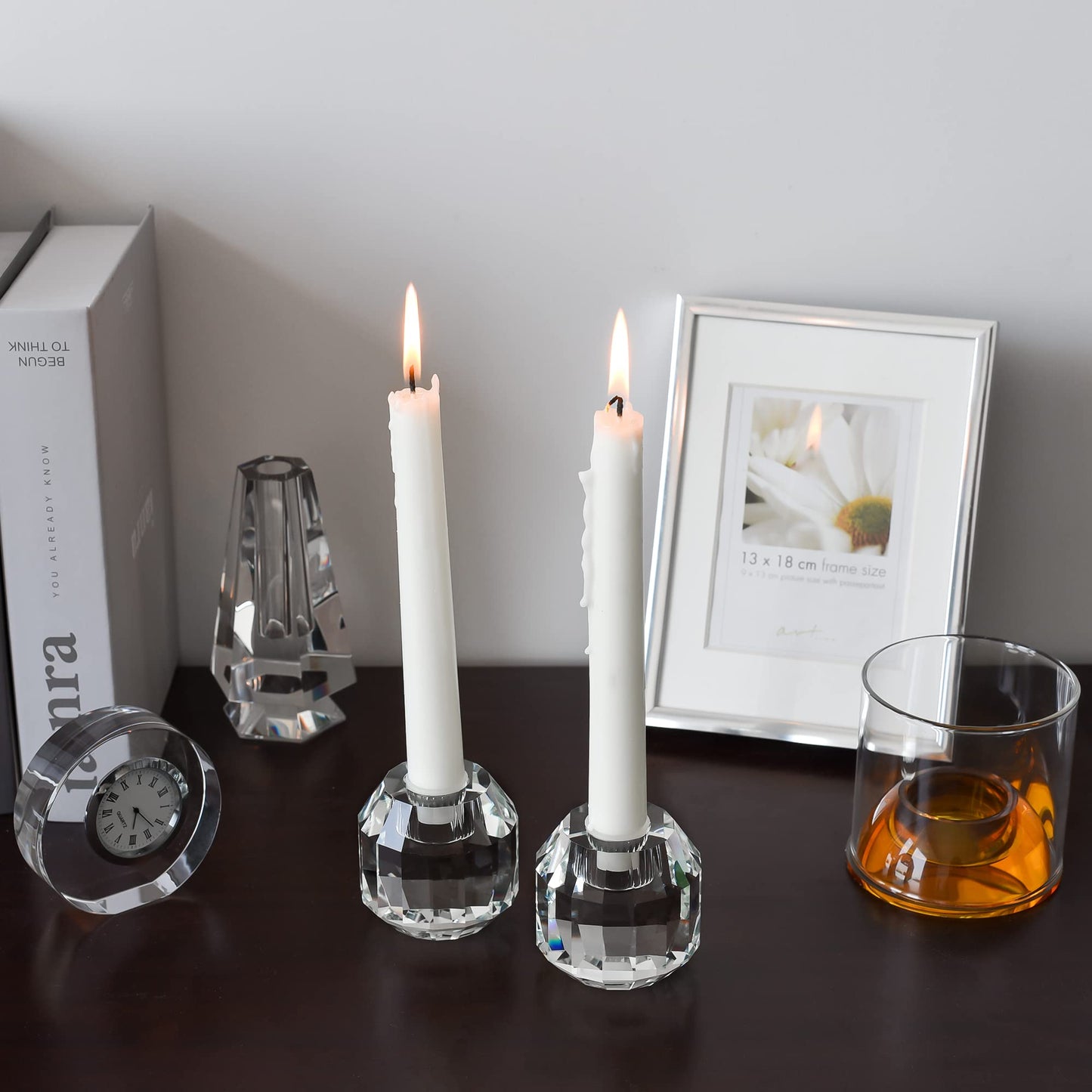 kitCom Crystal Candle Holders Set of 2, 2.36" Crystal Candlestick Holders, Crystal Taper Candle Holders for Table Wedding Housewarming Gifts Deco
