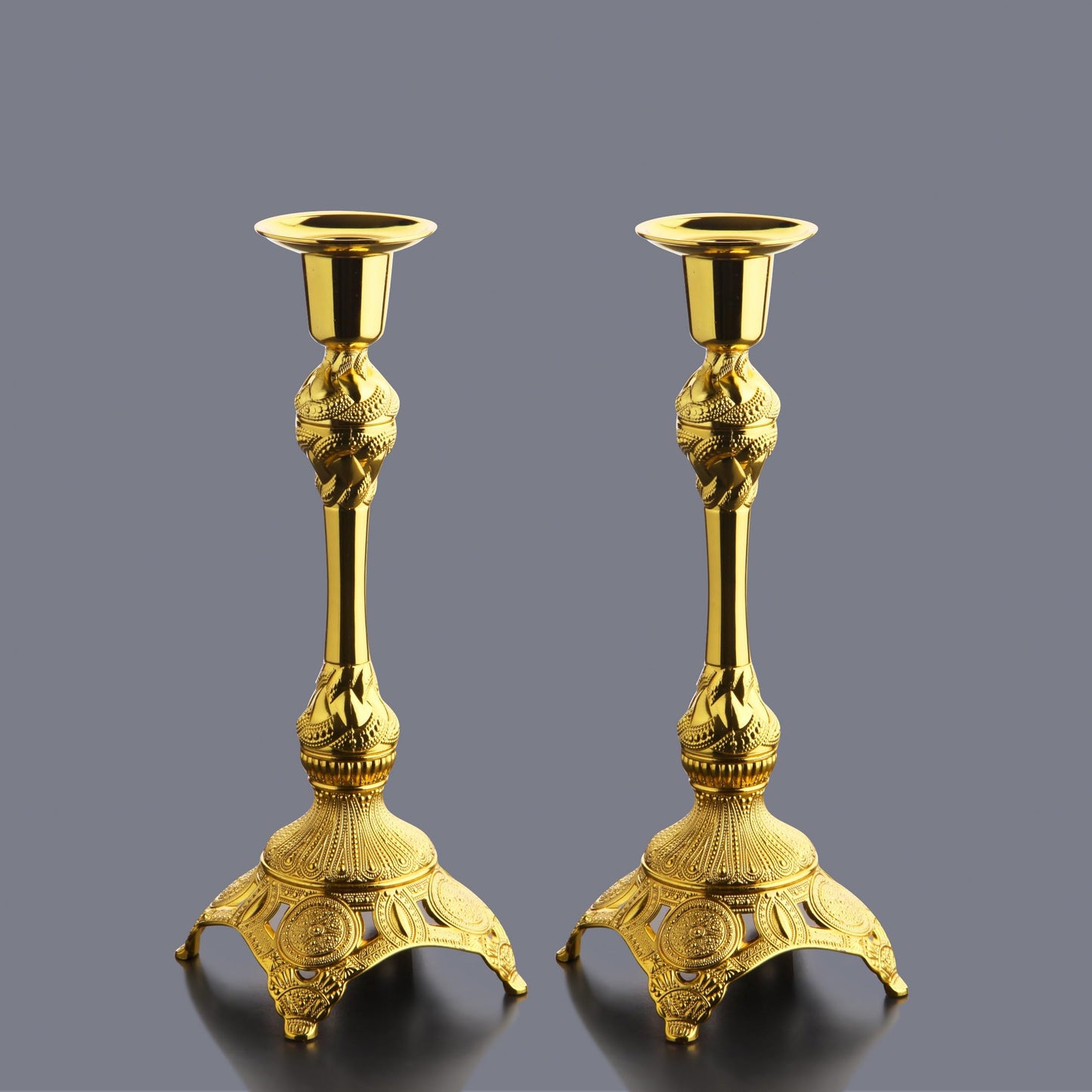 Alisveristime 2-Piece Candle Holder Set - Medium Size Decorative Zamac Candlesticks for Elegant Home Decor (Gold & Silver) (Gold)