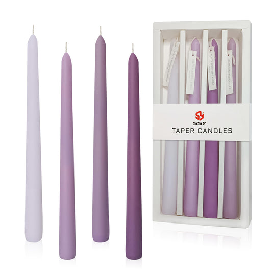 4 PCS Scented Taper Candles Purple Soothing Lavender Fragrance Candle Smokeless Candle 10 in Long Gradient Colored Taper Candles for Decor Wedding,Festival and Special Occasions