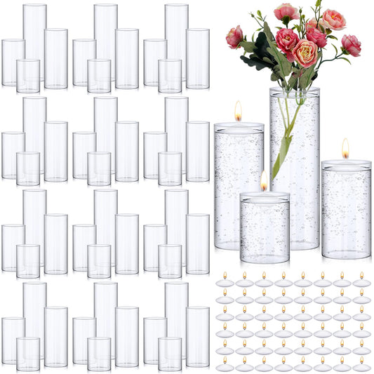 Yungyan 48 Pcs Glass Cylinder Vases for Centerpieces Tall Clear Flower Vase with Floating Candles Transparent Bulk Glass Votive Holders for Wedding Table Centerpiece Home Decor (4/6/8/10 Inch Tall)