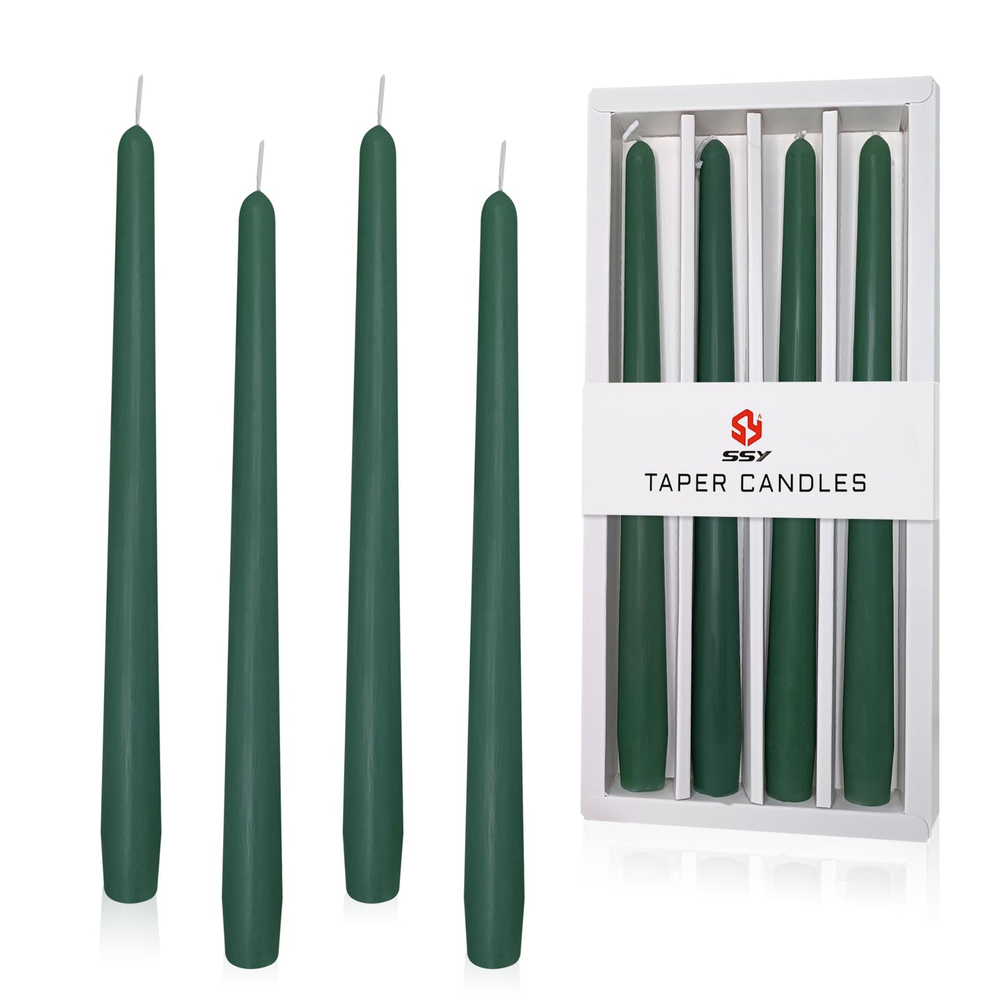 4 Pack Tall Taper Candles - 10 Inch Hunter Green Candlesticks, Cedar Scented Taper Candles Dinner Candle - Paraffin Wax with Cotton Wicks - 8 Hour Burn Time