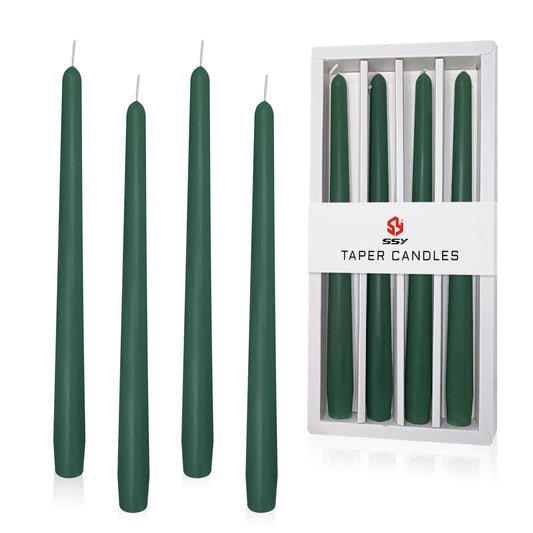 4 Pack Tall Taper Candles - 10 Inch Hunter Green Candlesticks, Cedar Scented Taper Candles Dinner Candle - Paraffin Wax with Cotton Wicks - 8 Hour Burn Time