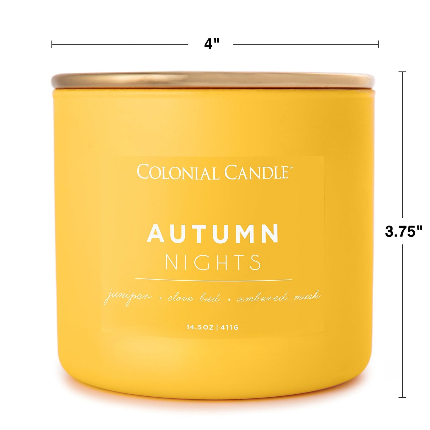 Colonial Candle Autumn Nights Scented Jar Candle, Pop of Color Collection, 3 Wick, Yellow, 14.5 oz - Up to 60 Hours Burn
