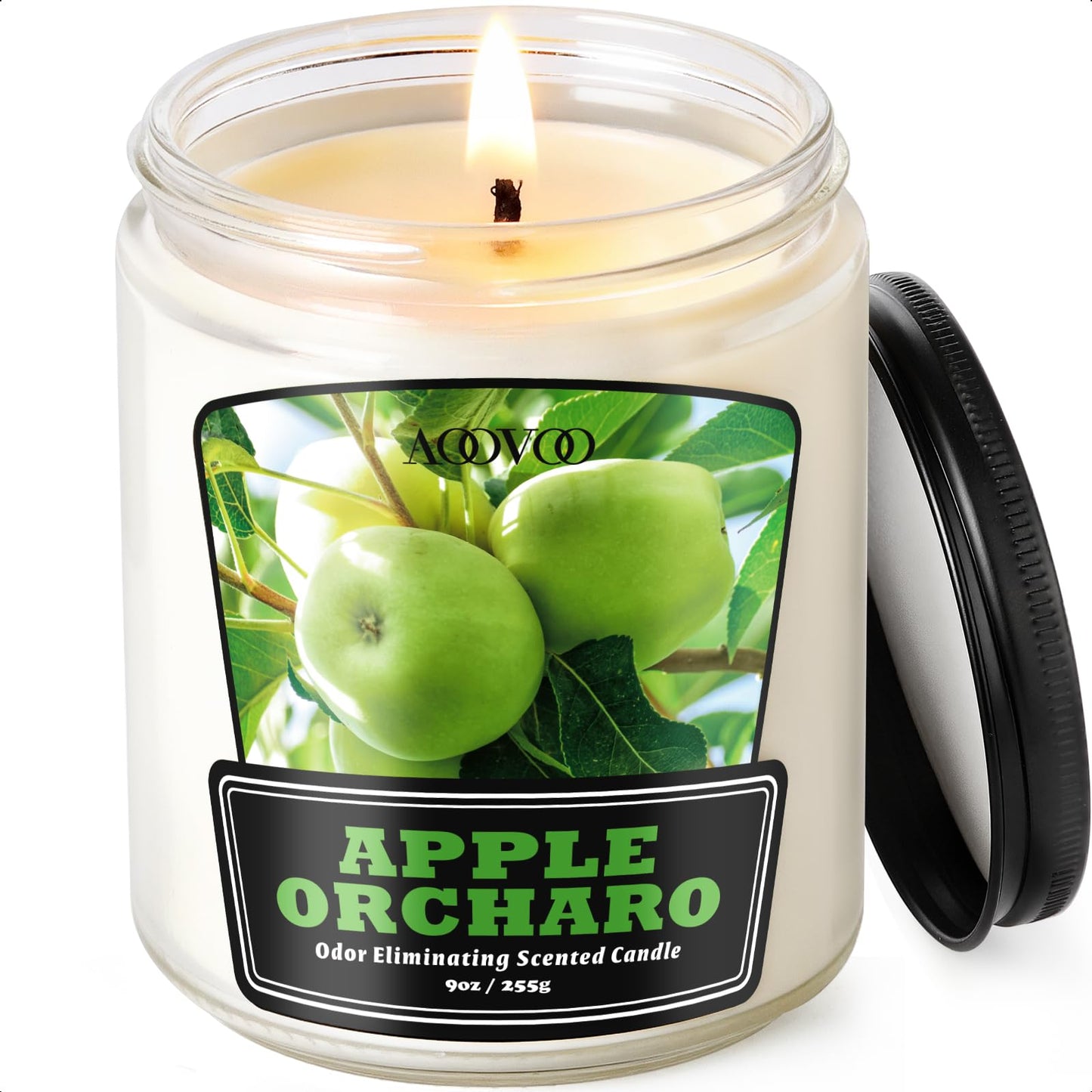 AOOVOO Apple Orcharo Odor Eliminating Candle - Up to 50 Hours Burn time, Eliminates 95% of Pet, Smoke, Food, and Other Smells Quickly, 9 oz Non Toxic Highly Fragranced Air Freshing Soy Candle