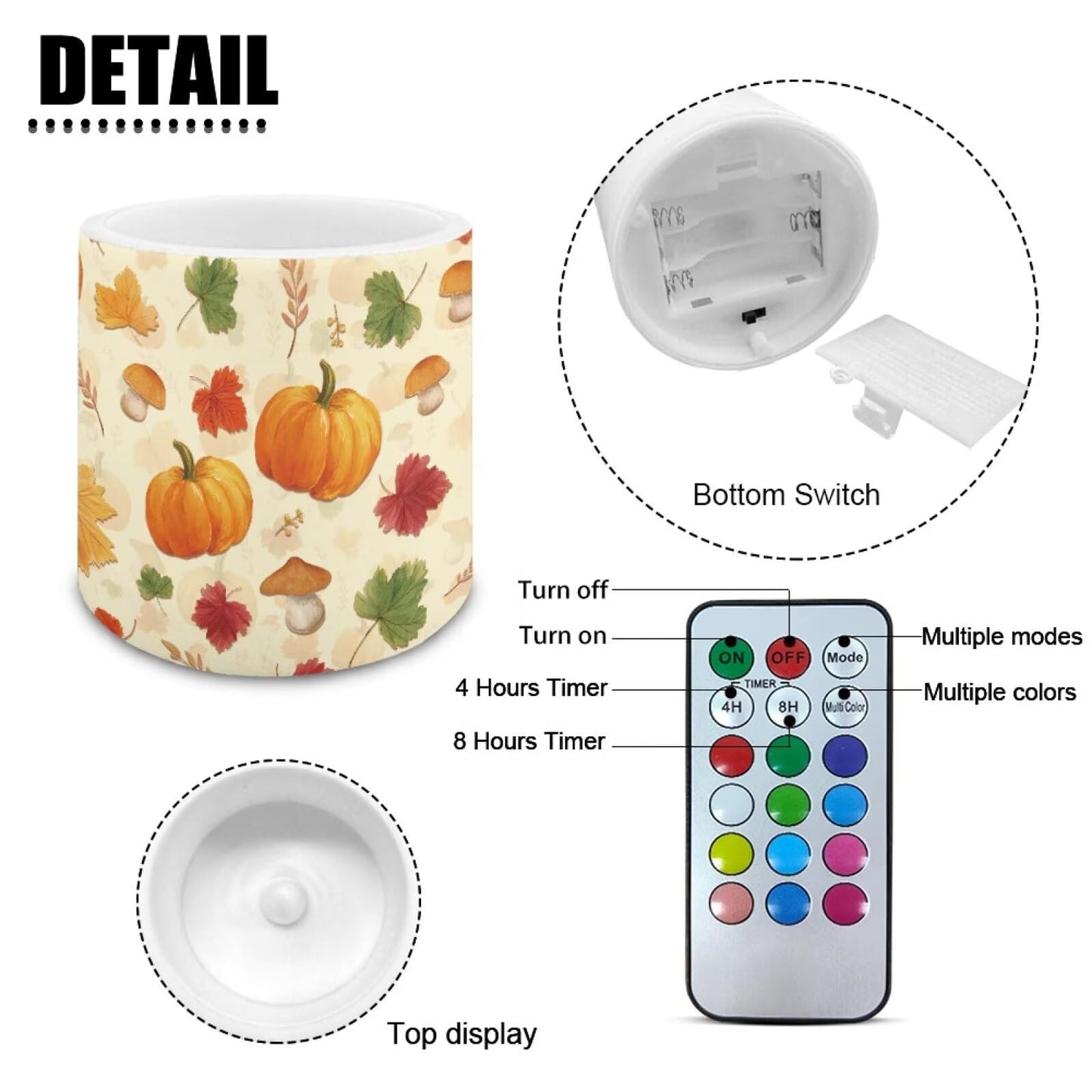 Cozeyat Fall Pumpkin Sunroom LED Candles Set of 4 Battery Powered Flameless with Remote Timer Flickering Flame Waterproof for Home Beach Garden Decoration