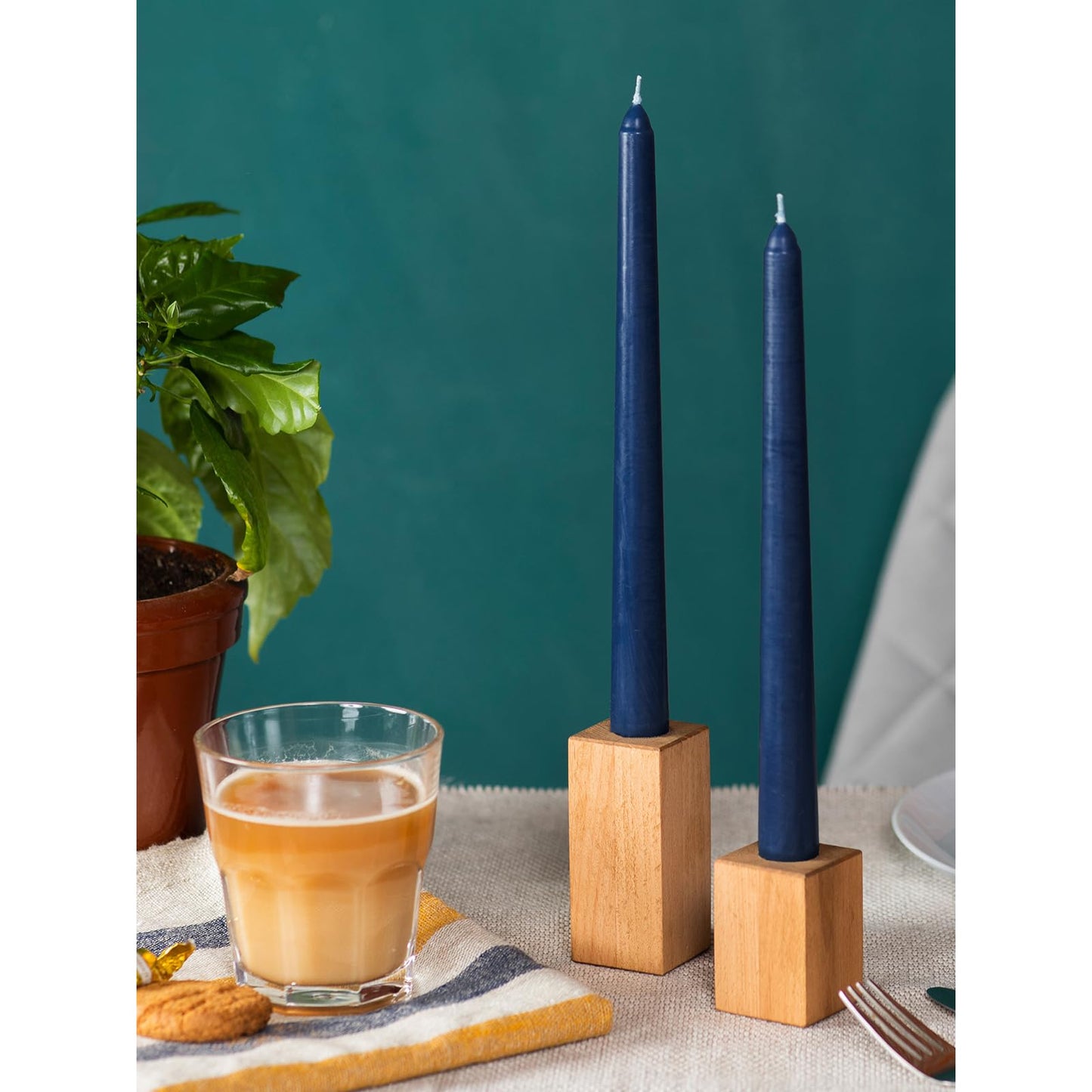 CANDWAX 12 inch Taper Candles - Set of 4 Dripless and Smokeless Unscented Slow Burning Candle Sticks - Dark Blue Candles