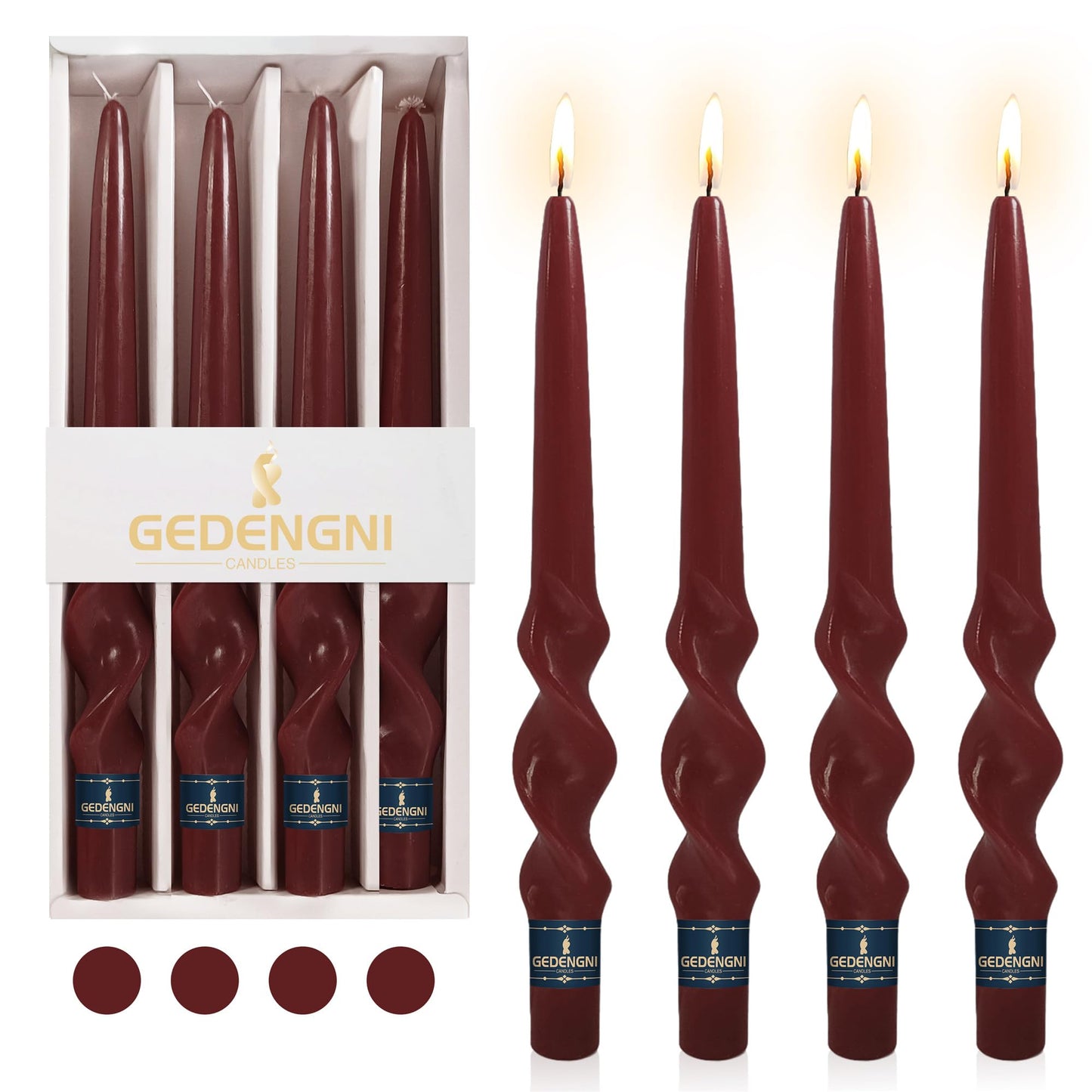 Spiral Taper Candle Red Candlesticks, Gedengni 10inch Christmas Twisted Candles Long Candle Sticks Cute Tapered Candles for Table Decor Dinner Holiday Party,23D4-RED