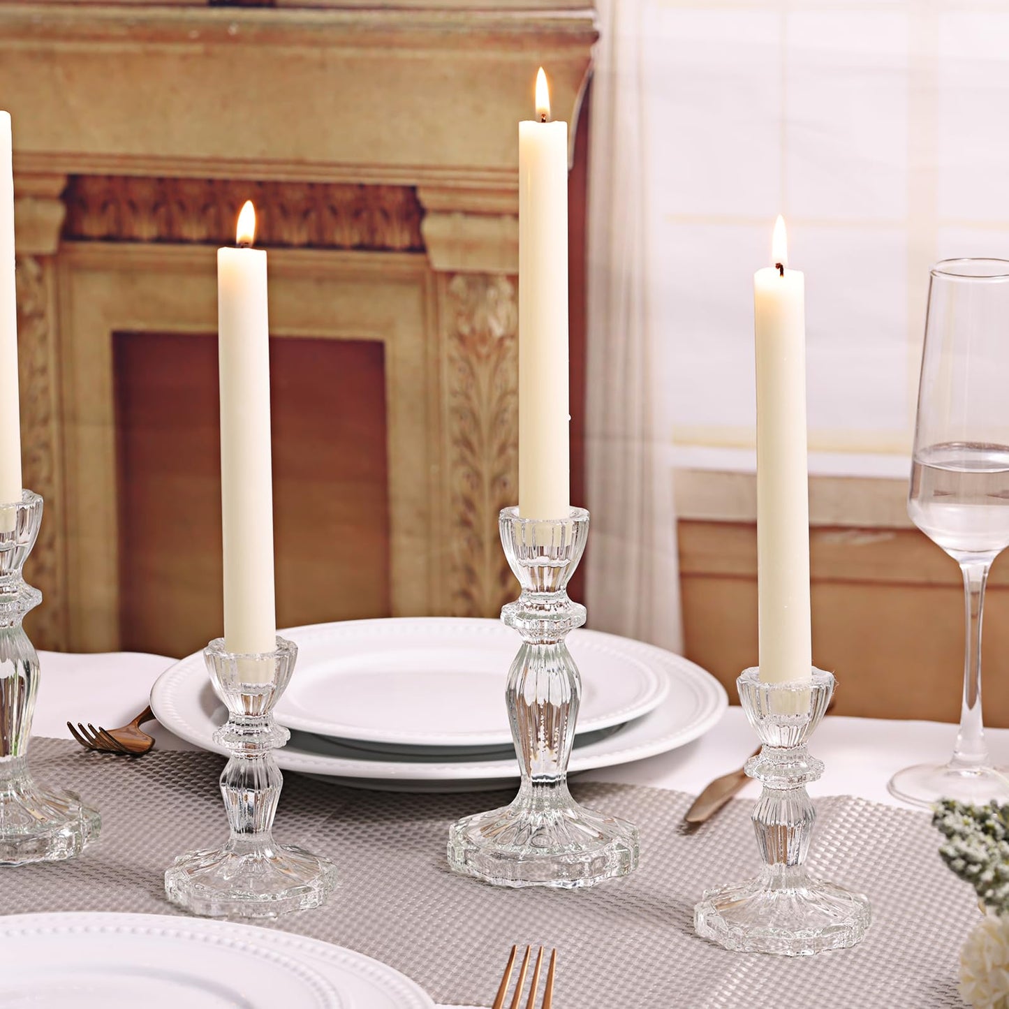 Simeitol Clear Candlestick Holders Set of 6, Taper Candle Holders, 4.3" H & 6.3" H Glass Candle Holder for Candlesticks & Pillar Candles, Crystal Candle Holders for Wedding and Home Decor