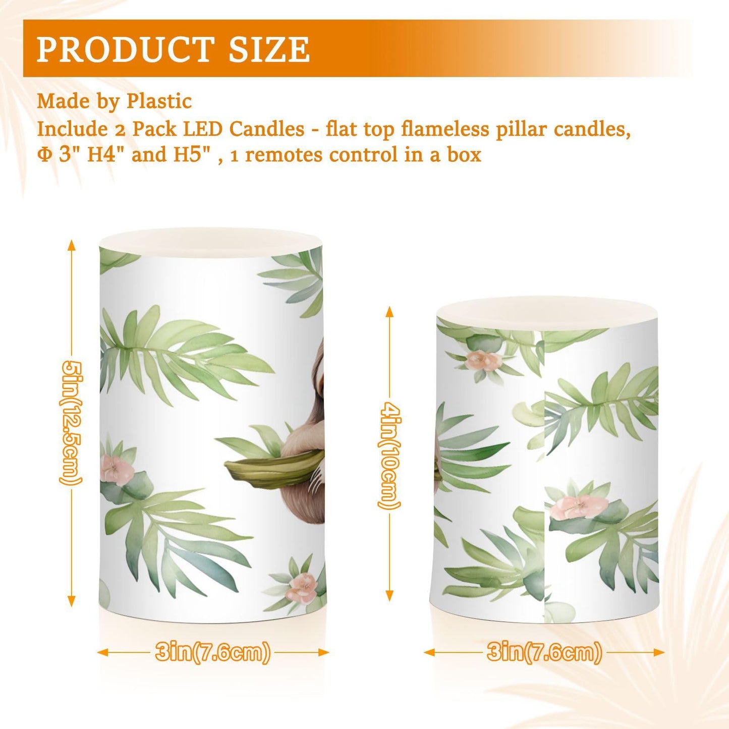 GUIJI Leaf and Sloth Flameless Candles, Flameless Candles with Remote Set of 2, Flameless Candles Battery Operated, Pillar Candles Home Decoration, Christmas, Party, E08D23009