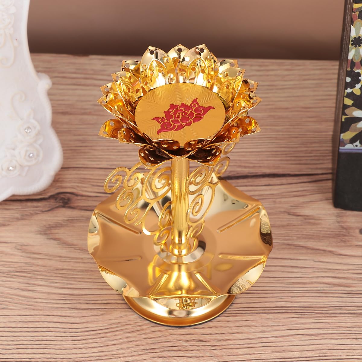 HOMSFOU 2 Pcs Alloy Candle Holder - Creative Lotus Carving Candlestick Lantern with Stereoscopic Petal Design, Ideal for Home Decorations, Temples, Offices, Living Rooms