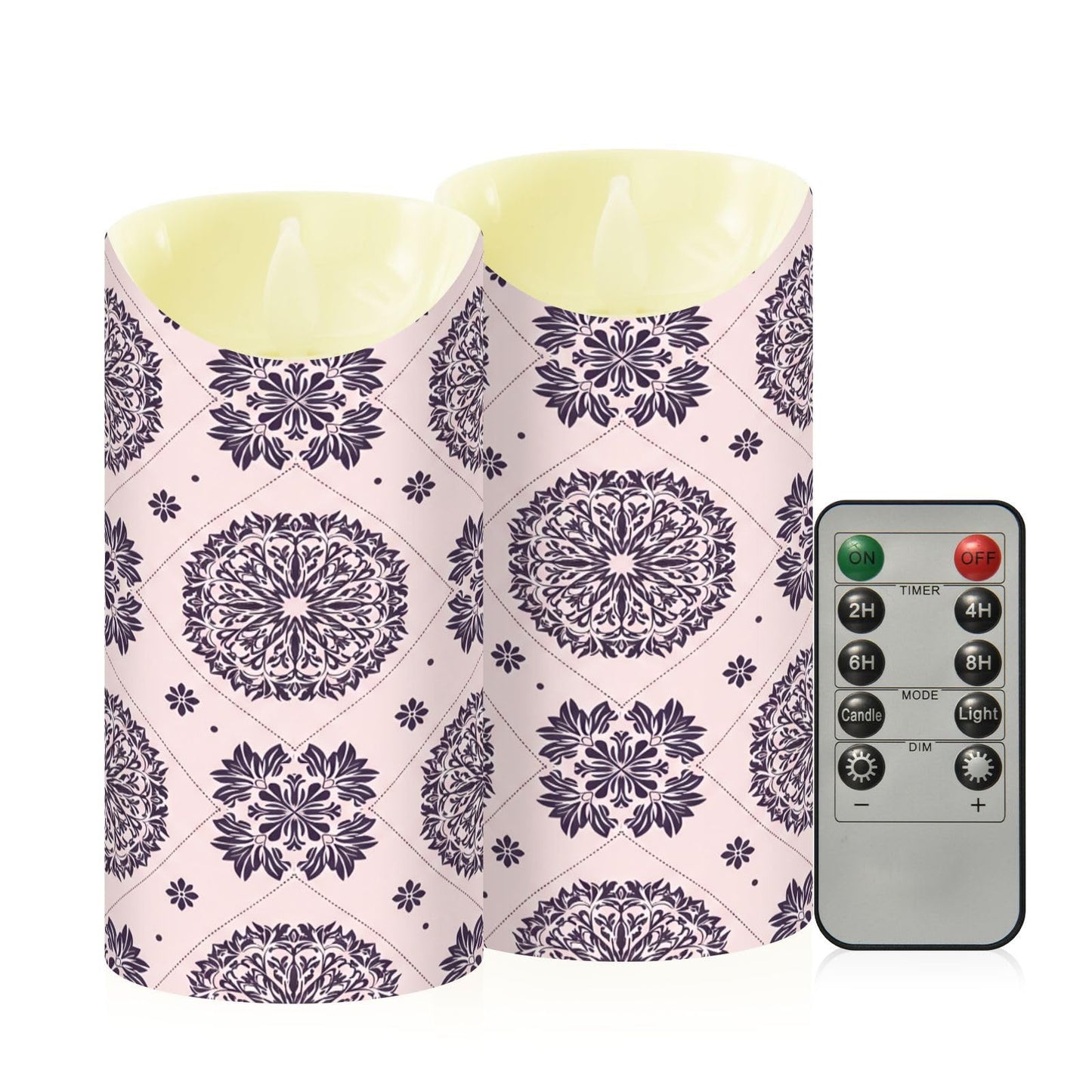 Gravopti Mandala Tile 2 Pack Flameless LED Pillar Candles with Remote & Timer, Battery Operated, Flickering Wax Candle for Wedding, Romantic Home & Party Decor