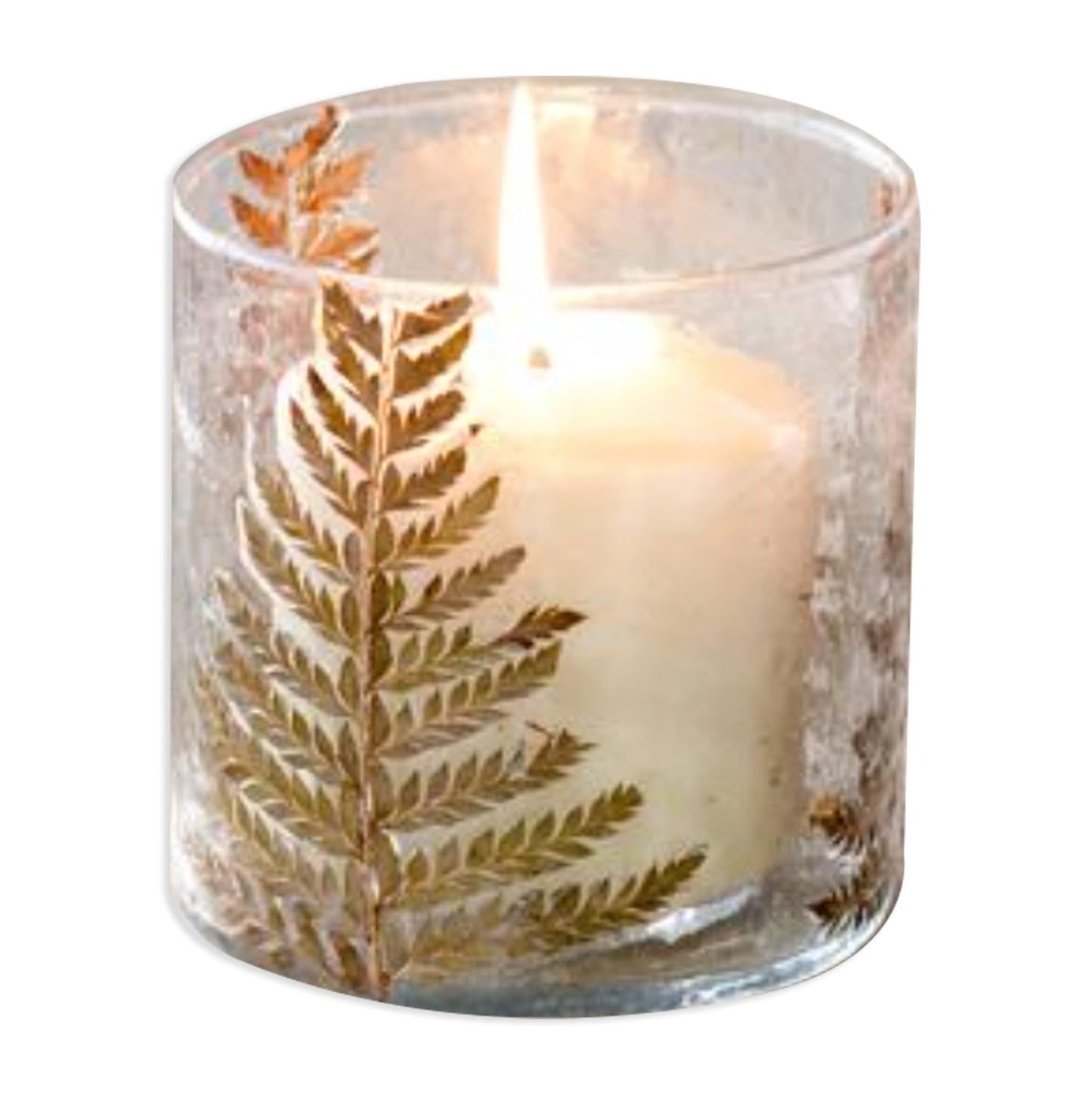 100 North PD Home & Garden Decorative Botanical Accent for Home and Events 4 Inch Glass Tealight Votive Candle Holder Container Jar Made with Real Pressed Flowers Natural Green Brown Fern