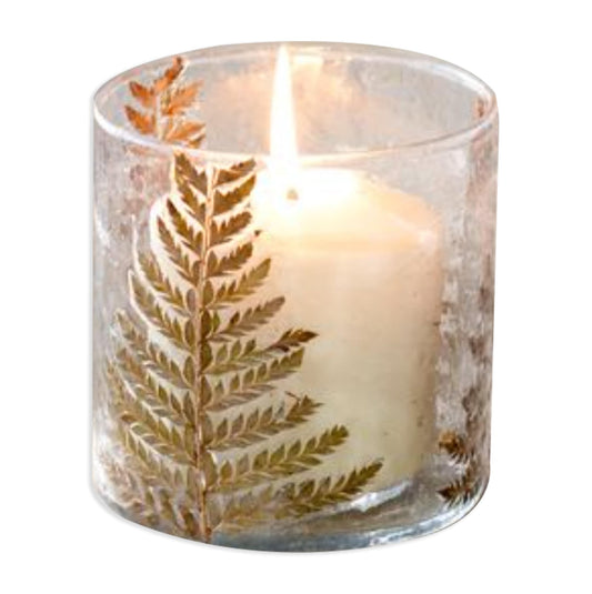 100 North PD Home & Garden Decorative Botanical Accent for Home and Events 4 Inch Glass Tealight Votive Candle Holder Container Jar Made with Real Pressed Flowers Natural Green Brown Fern
