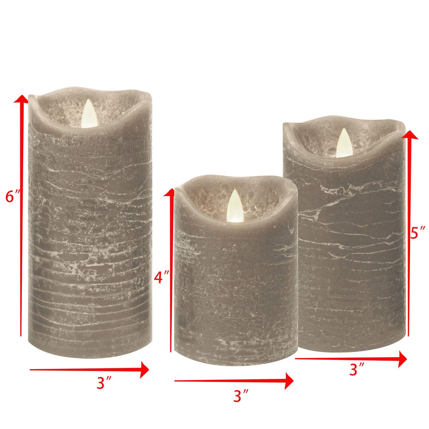 iZAN 3 Pack Real Wax Flameless Candles Battery Operated LED Pillar Flickering Realistic Electric Candle Gift Sets with Remote Control and Cycling 24 Hours Timer 3”D X 4" 5" 6" H (Grey)
