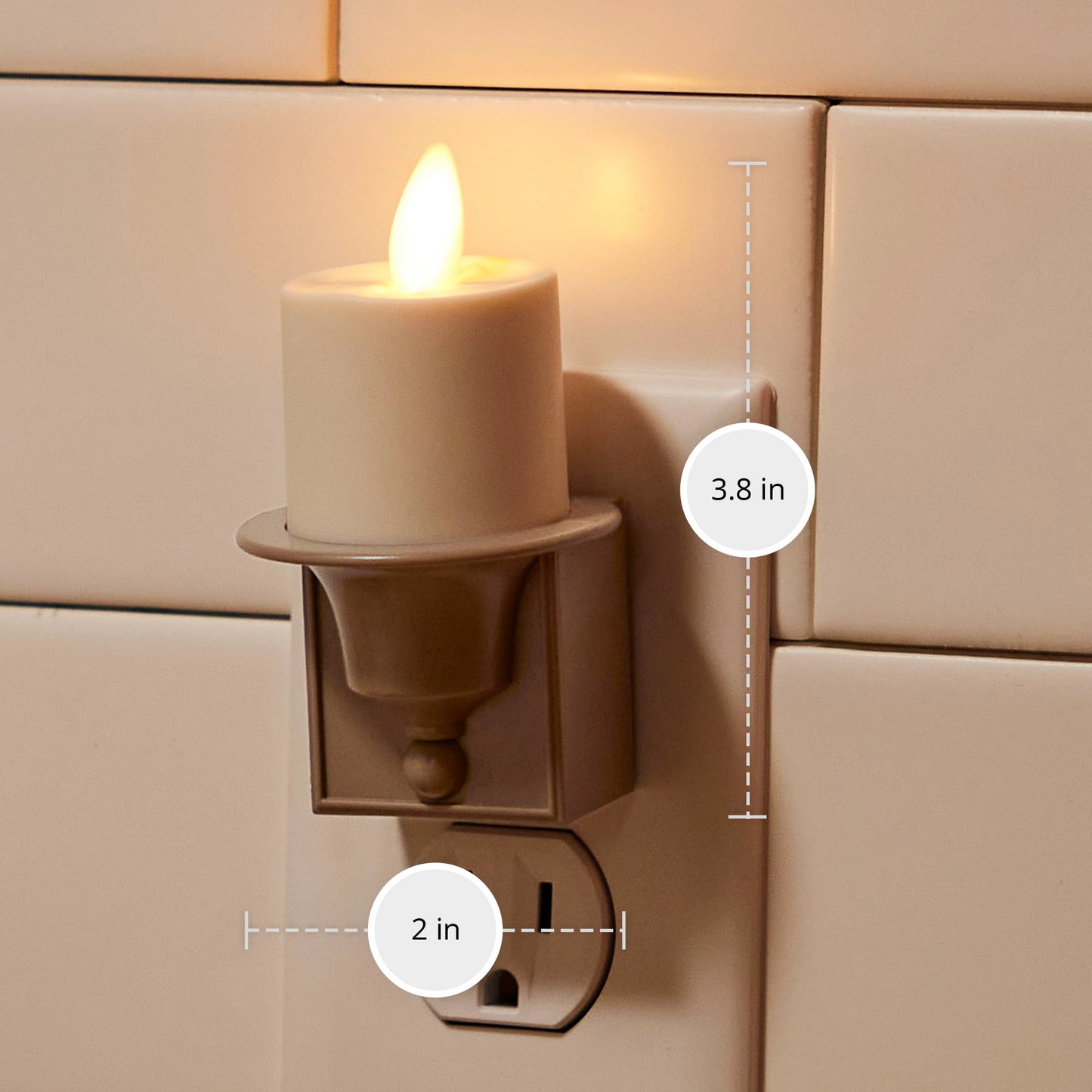 Luminara Flameless Candle Nightlight w/Dusk to Dawn Light Dark Auto Sensor, Timeless Taupe Wall Plug Indoor Night LED Light w/Real-Flame Effect Technology, Bathroom Bedroom Hallway, No Remote Needed