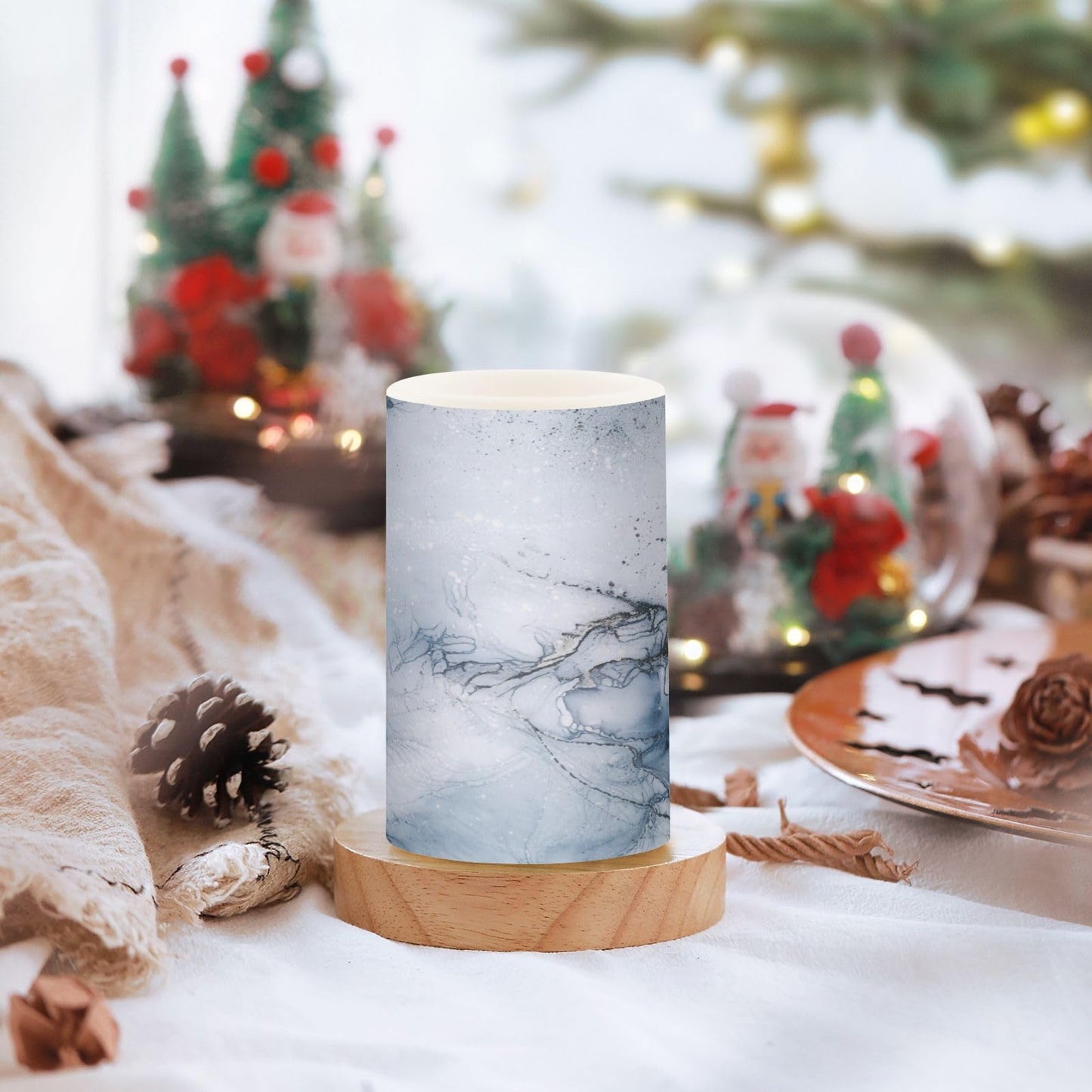 KGLDSNM Blue White Marble Texture LED Flameless Flickering Candle with Remote Timer Battery Operated for Indoor Outdoor Party Holiday Home Decor 2 Pack
