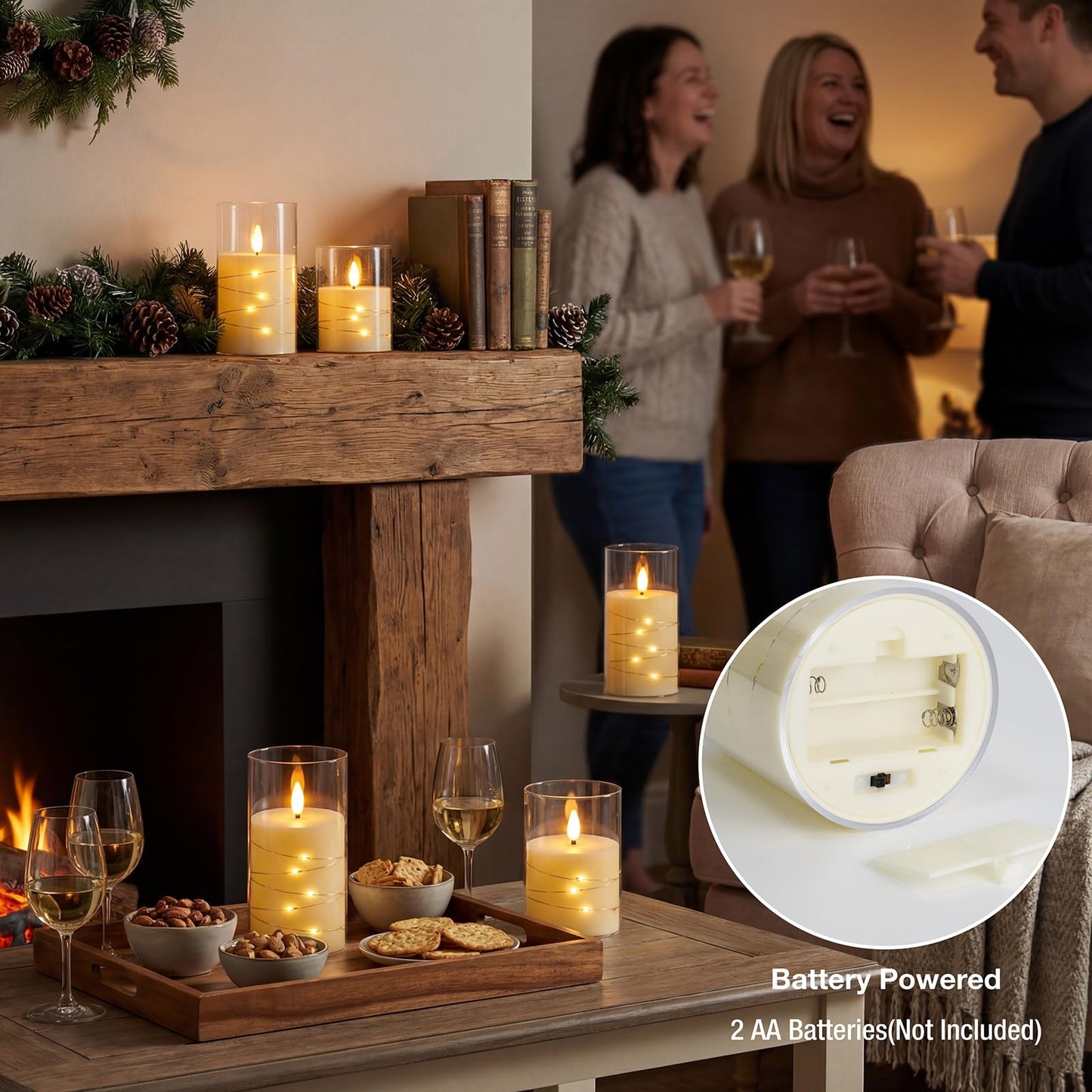 Staerysky Flameless LED Candles, Flickering Candles with Remote Control & Timer Embedded Fairy String, Battery Operated Pillar Candles, 5pc for Valentine's Day,Holiday,Home Decor,Wedding
