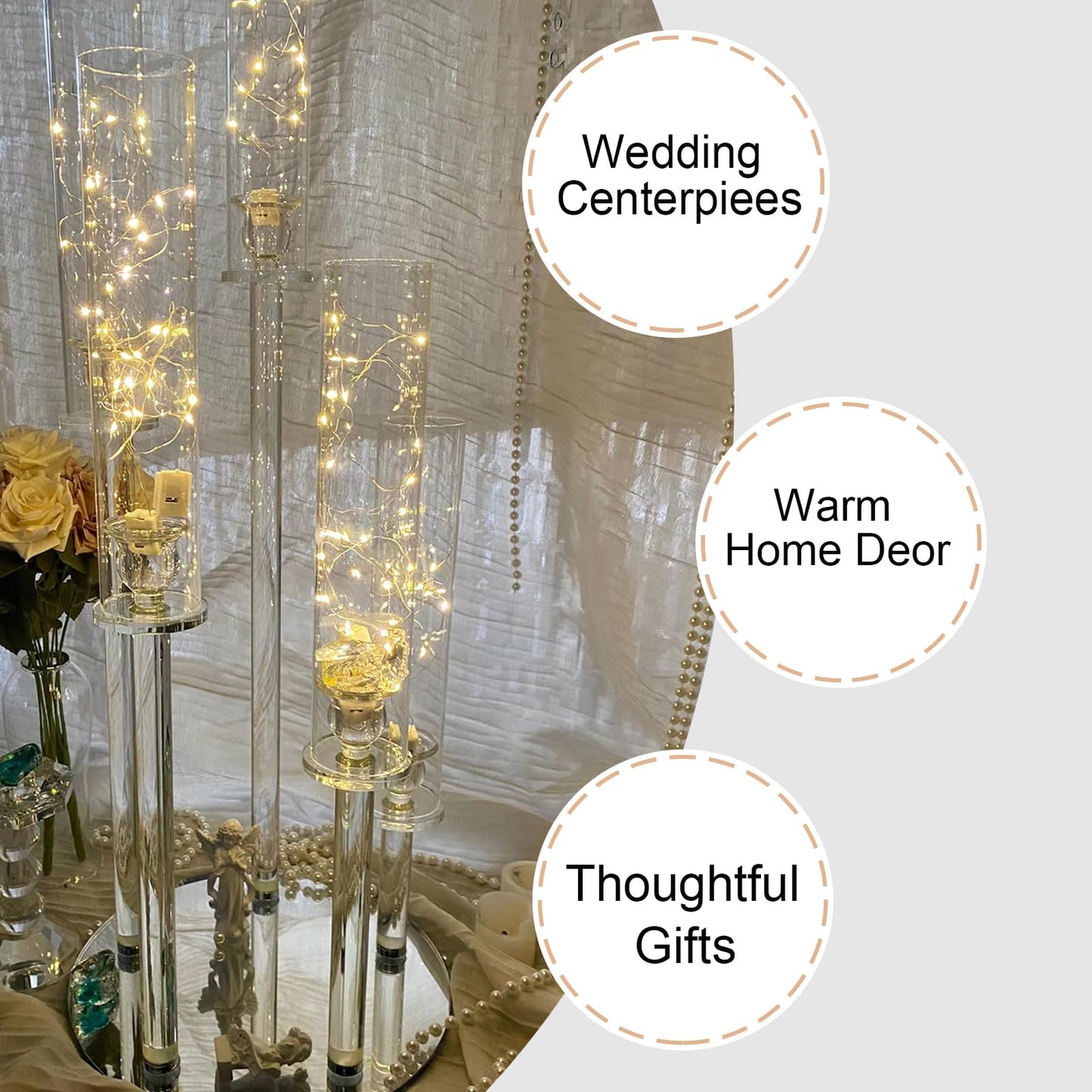 Cheloment 6 Sets 5 Arms Acrylic Candelabra Centerpieces for Tables, 23" Clear Candle Holder for Wedding Dinner Party and Home Decor,Candlesticks Holder with LED Candles
