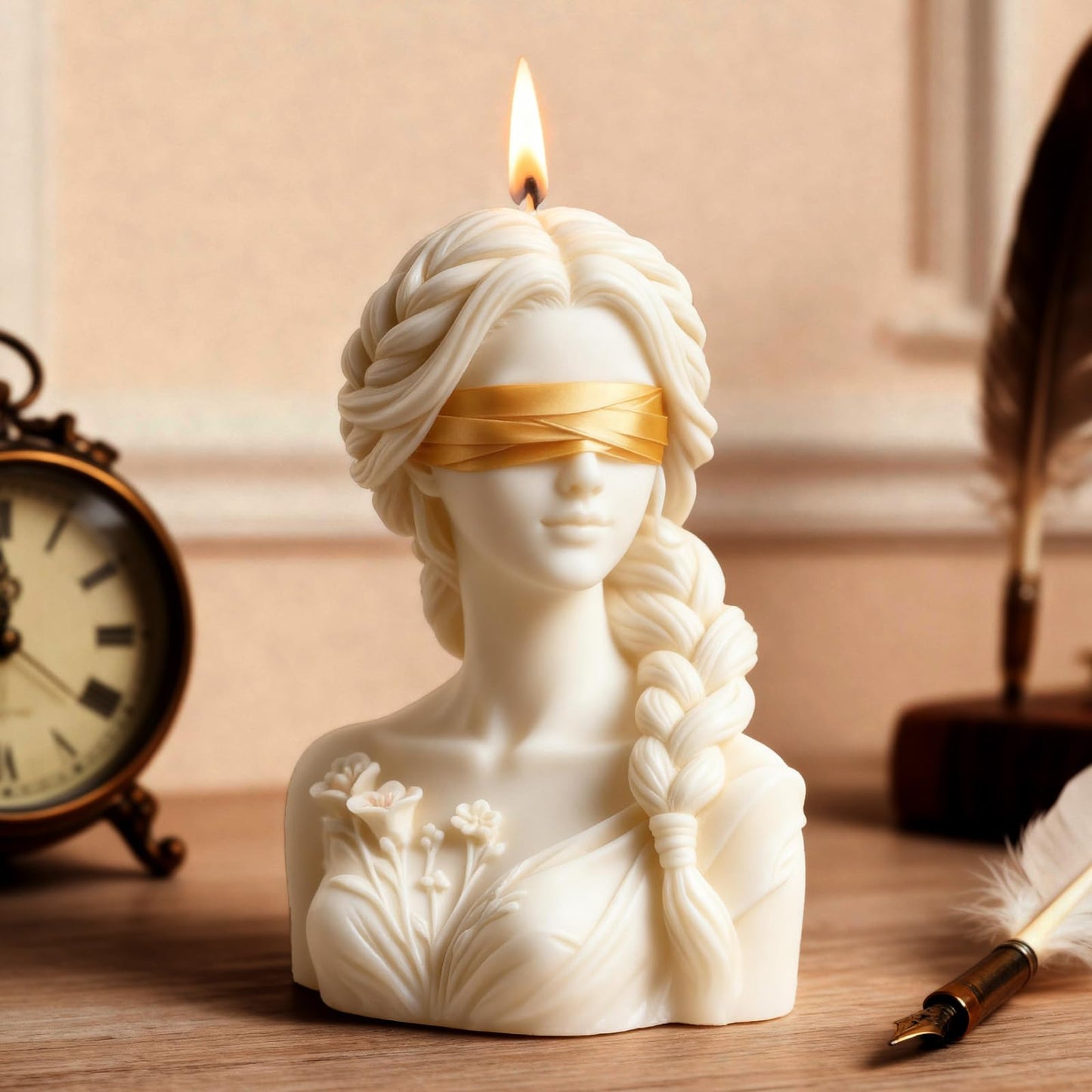 Blindfolded Lady Candle Mold, Braid Girl Maiden Shaped Portrait Aesthetic Woman Resin Casting Silicone Molds for Home Decor, Soap & Candle Making, DIY Epoxy Resin Craft Gift Mold