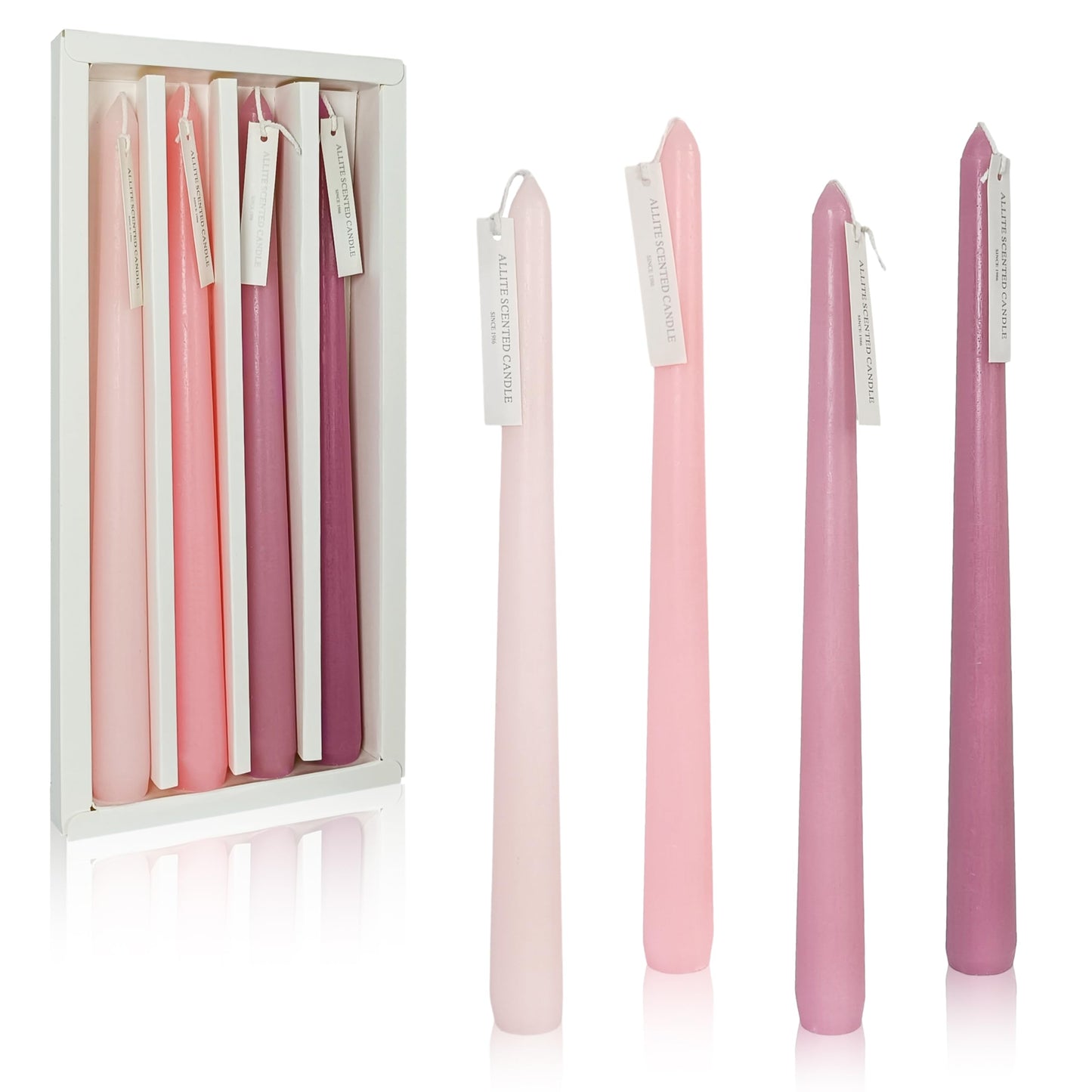Dripless Handmade Gradient Pink Taper Candlesticks Rose Scented Long Lasting Smokeless Aromatherapy Candles 10 Inch Elegant Tall Candlesticks for Home Décor Wedding Gift