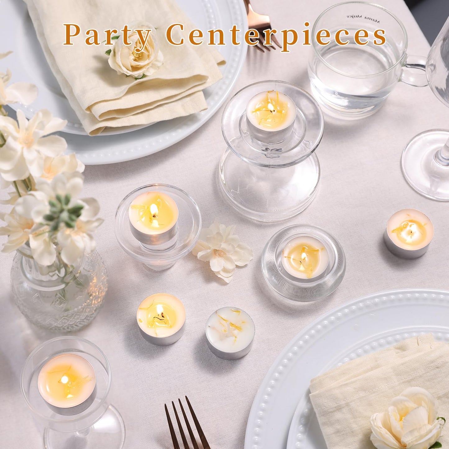 16 Pcs Vanilla Scented Tealight Candles, 6H Long Burning - 100% Palm Wax Based Scented Tea Lights with Dried Flowers, Non-Toxic/Smokeless Tea Lights Candles Bulk for Spa, Bath, Wedding