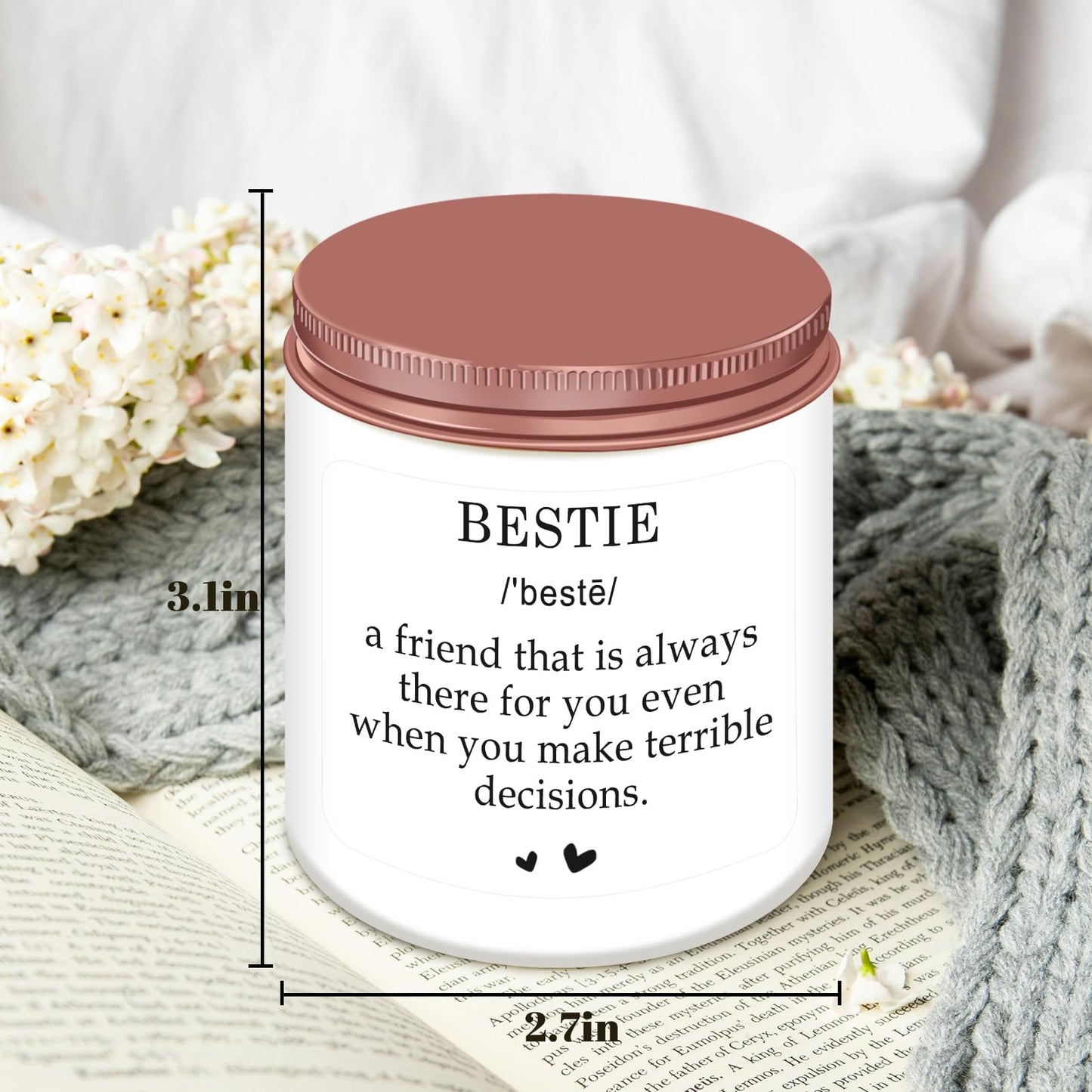 Homsolver Bestie Gifts, Friendship Gifts for Women, Christmas Mothers Day Valentines Gift, Bestie Scented Candle