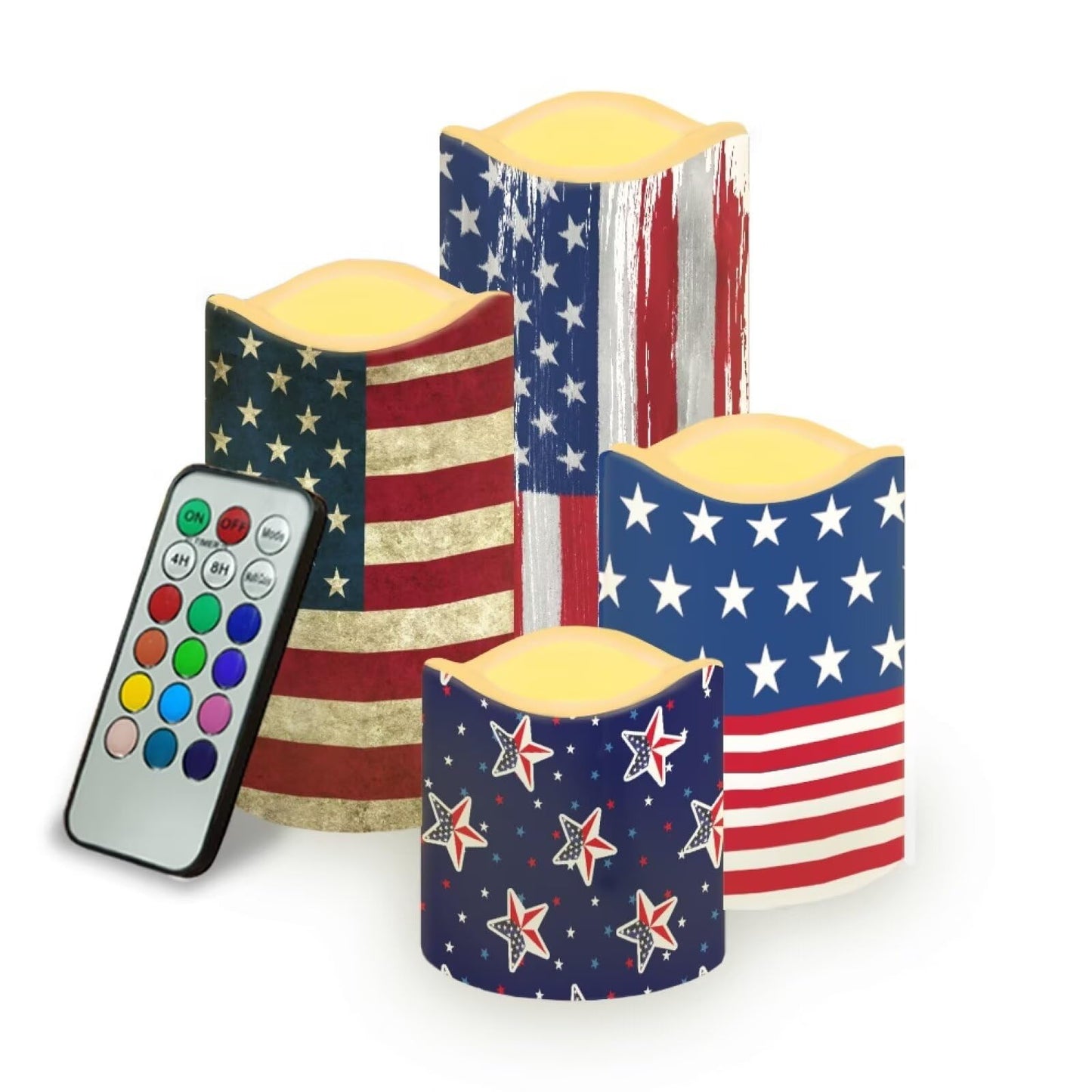 Ystardream 4 Pcs Independence Day Flameless Projector Candle with Remote Timer-American Flag Patriotic Projector Light LED Candles Battery Operated for 4th of July Home Indoor Holiday Party Decoration
