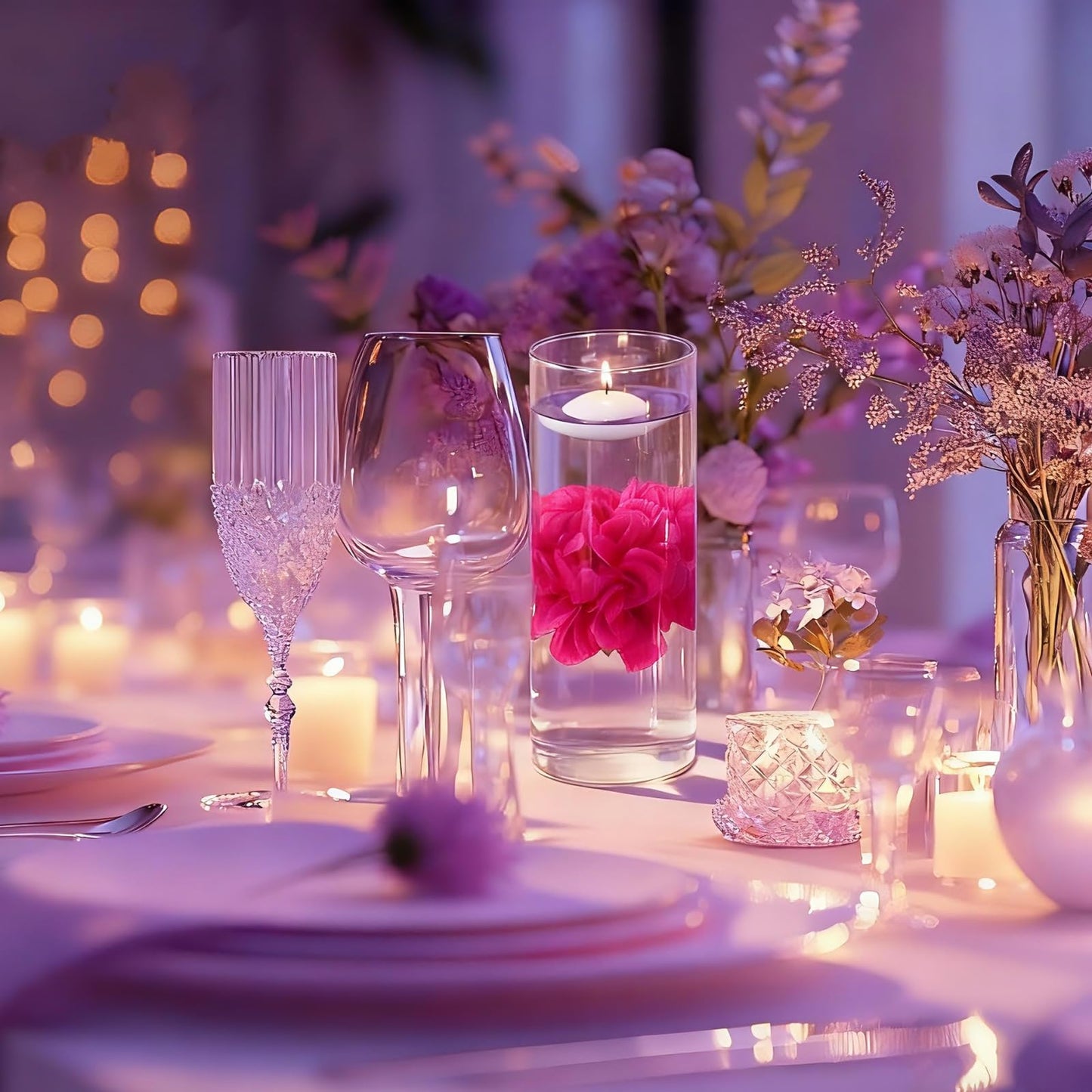 UDU 24 Pcs Floating Candles for Centerpieces and Floating Flowers for Centerpieces Artificial Flower Head for Home Birthday Wedding Party Table Decor Rosered
