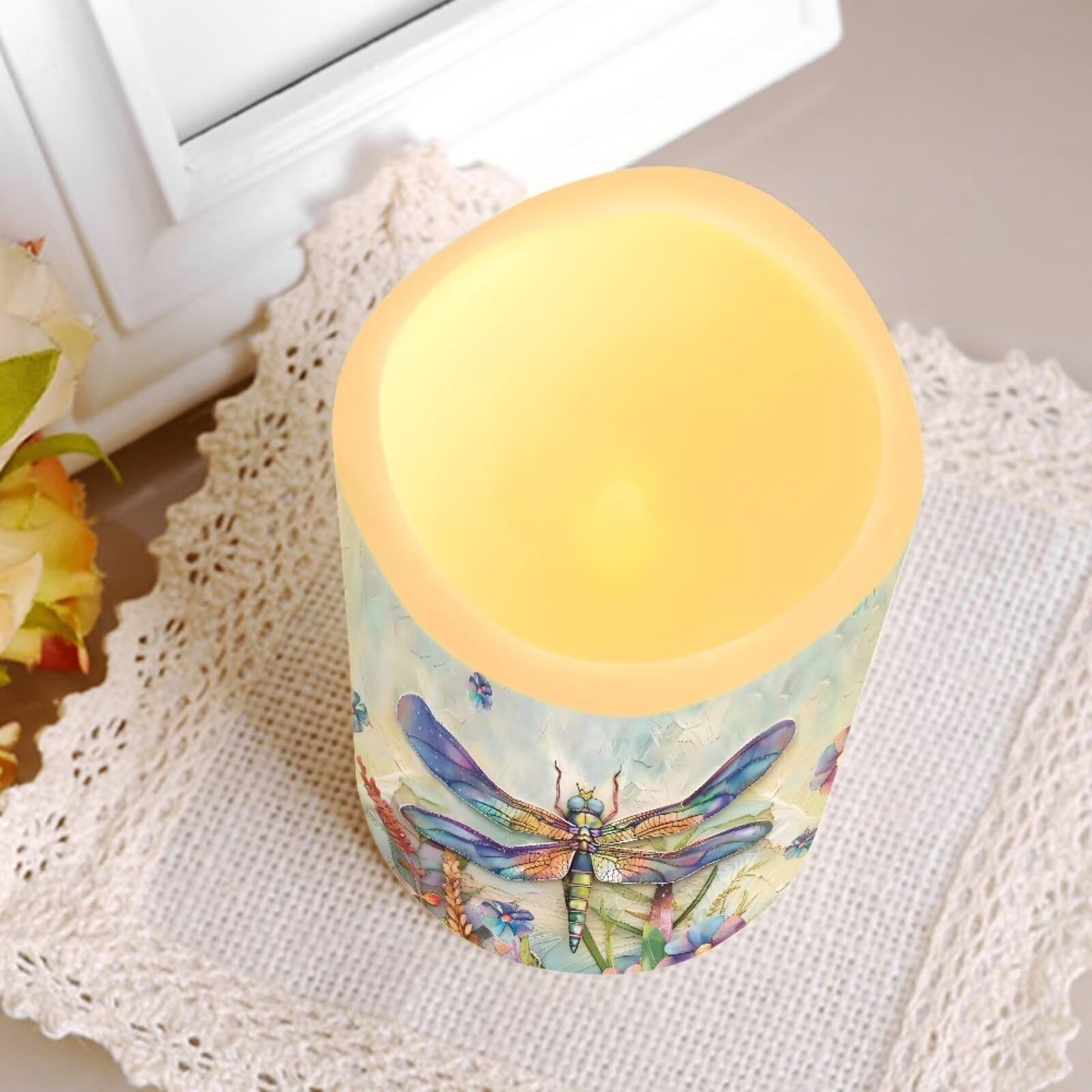 Cozeyat Dragonfly LED Candles Set of 4 Battery Powered Flameless with Remote Timer Flickering Waterproof for Indoor Outdoor Garden Table Beach Decor