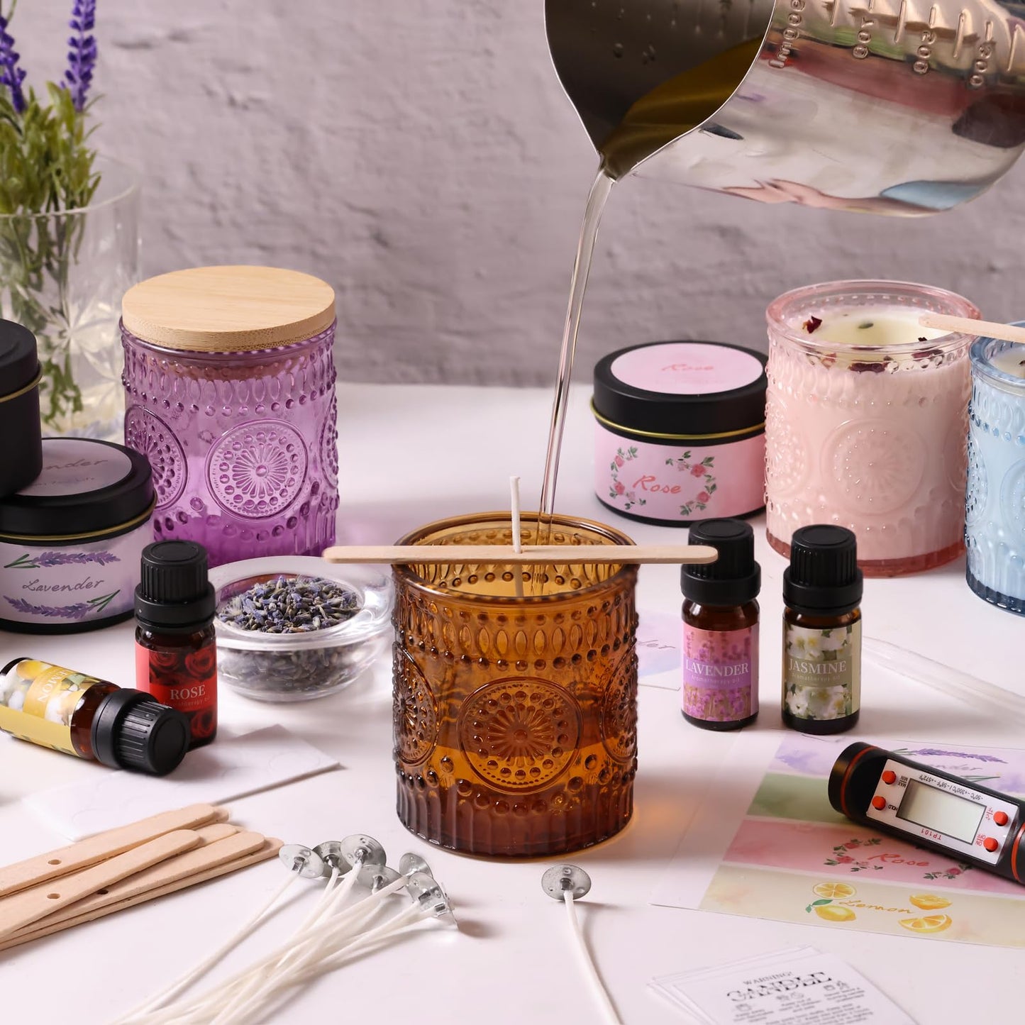 DARJEN Candle Making Kits - Soy Candles Making Supplies for Adults Including 4 Candle Jars(Amber, Pink, Blue, Purple), Candle Tins, Wax, Scents, Dried Flower & More, DIY Arts & Crafts Kits Home Decor