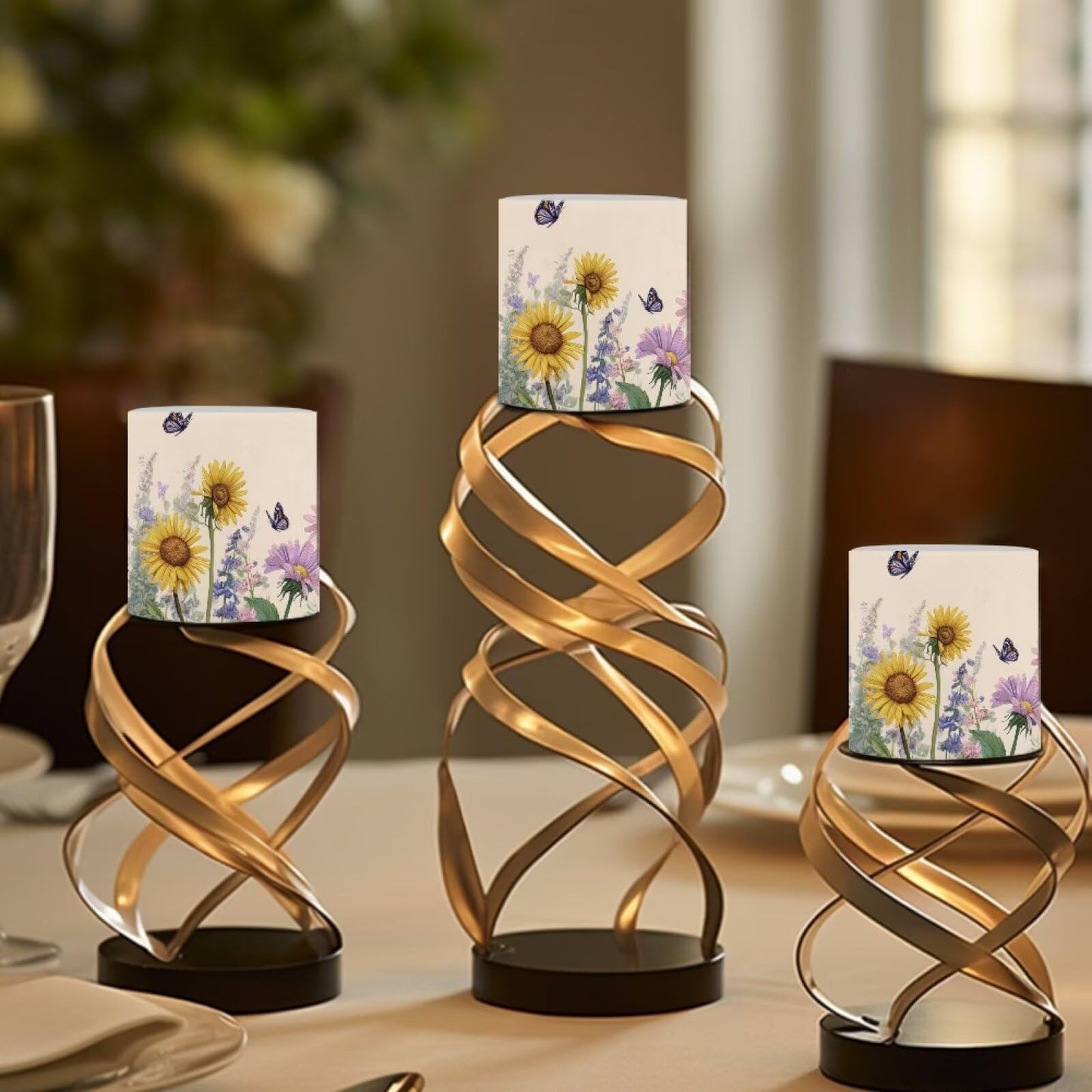 Cozeyat Sunflower Butterfly Waterproof LED Candles Set of 4 Battery Operated Flameless with Remote Timer Dancing Flame Pillar Candles for Indoor Outdoor Use