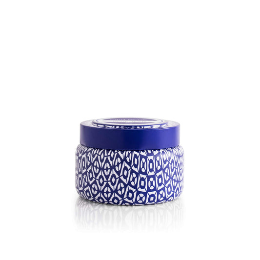 Capri Blue Volcano Printed Travel Tin Jar Candle - Luxury Candle with a Long Lasting Soy Wax Blend - Scented with Tropical & Fruity Fragrance (Blue Color, 8.5 oz)