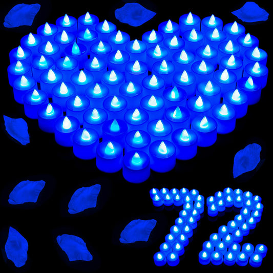 Coume 72 Pack Flameless Tea Light Candle Wedding Flameless Flickering LED Battery Operated Candle for Sweetest Day Anniversary Romantic Night Honeymoon Table Decor(Blue)