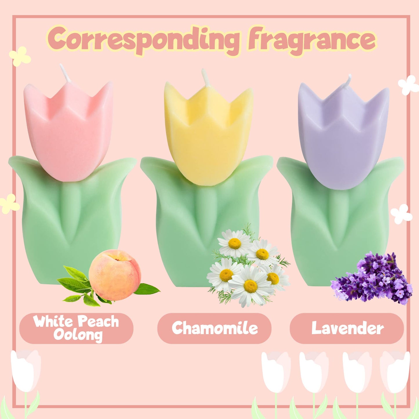 COcnny 3pcs Tulip Candle Decor, Tulip Shaped Scented Candles Decorations, Flower Aesthetic Paraffin Soy Wax Aromatherapy Candle Gift for Home Bedroom Birthday Wedding Spring Easter Party