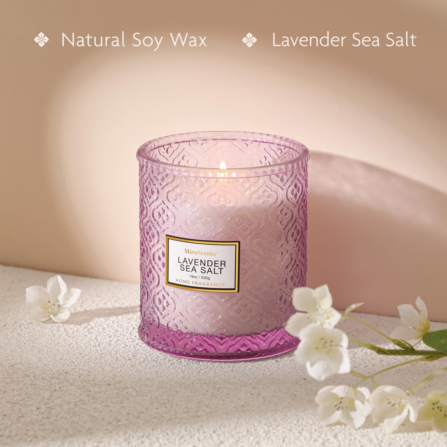 Lavender Scented Candle, 19oz Large Soy Wax Aromatherapy Candle, Lavender Sea Salt Luxury Glass Jar Candle for Home Decor, Relaxation Gifts for Women