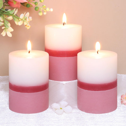 Scented Pillar Candles 3x4 Inch Pink White Ombre Cotton Core Sweet Flower Scented Candles, Set of 3, 50+ Hours Burn Time|1PC Aromatherapy Candle