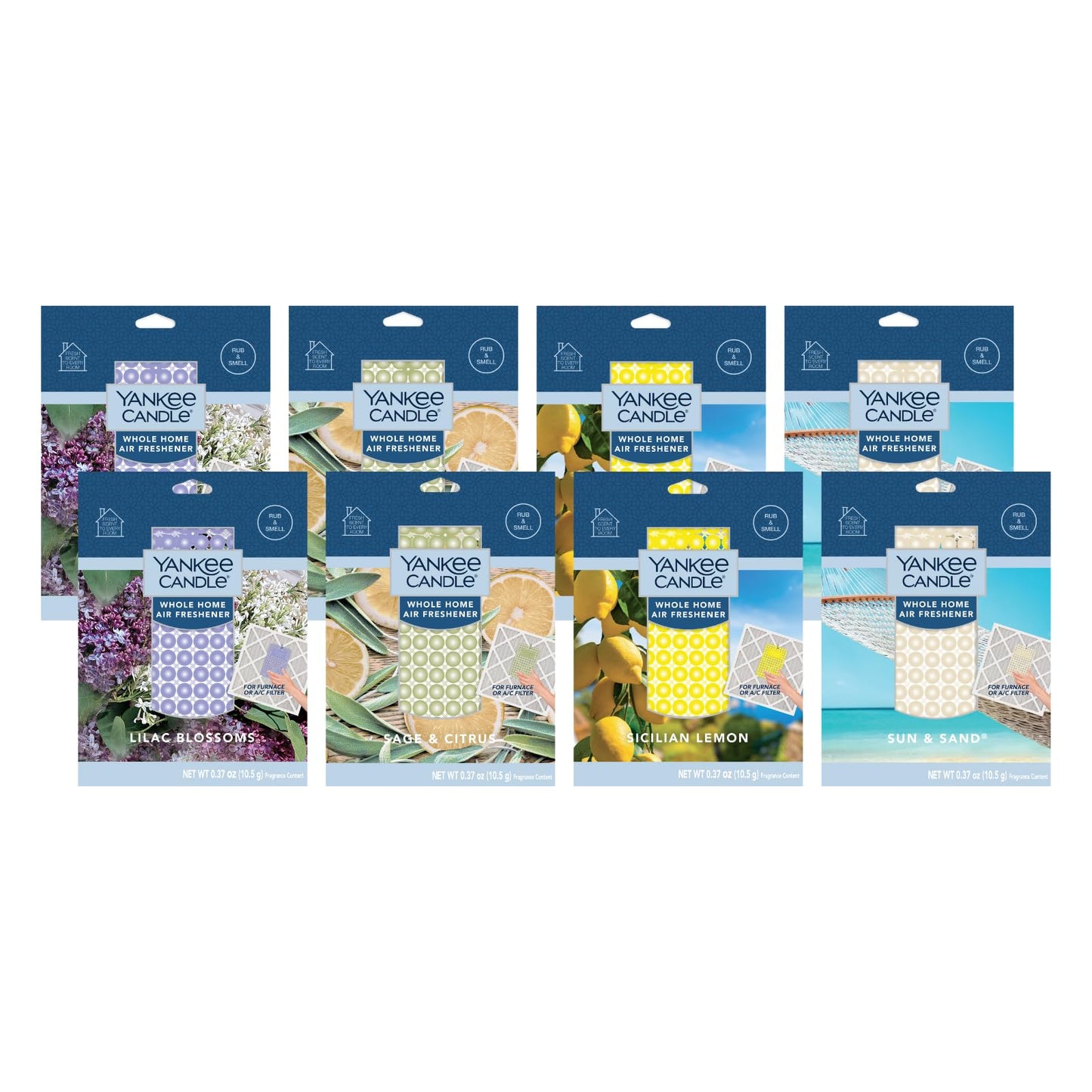 Yankee Candle Whole Home Air Freshener Variety Pack (Lilac Blossoms, Sage Citrus, Sun and Sand, & Sicilian Lemon) (2ea / Pack of 8)