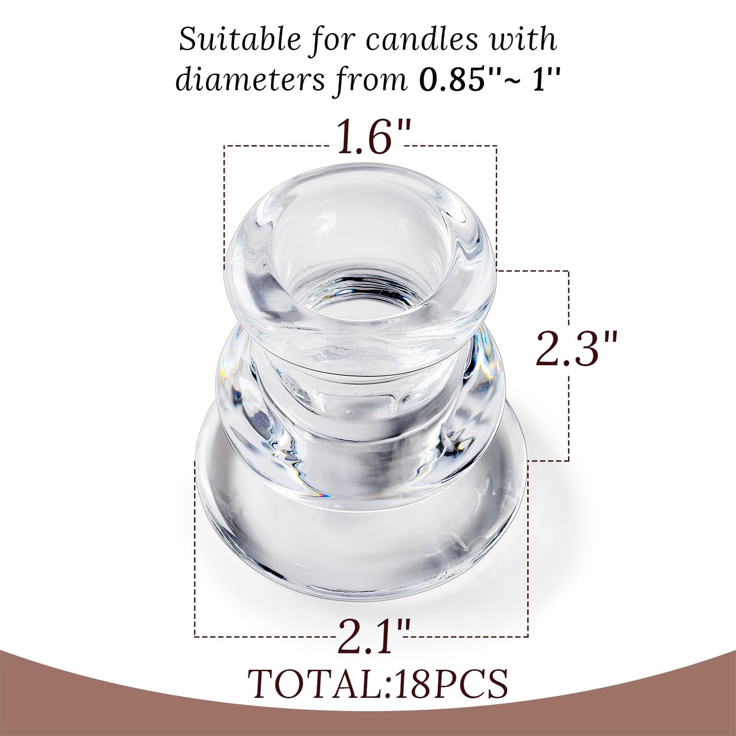 JONERAY 18PCS Taper Candle Holders Bulk,Clear Glass Candlestick Holders,Glass Candle Holder for Wedding Party,Festival Decoration