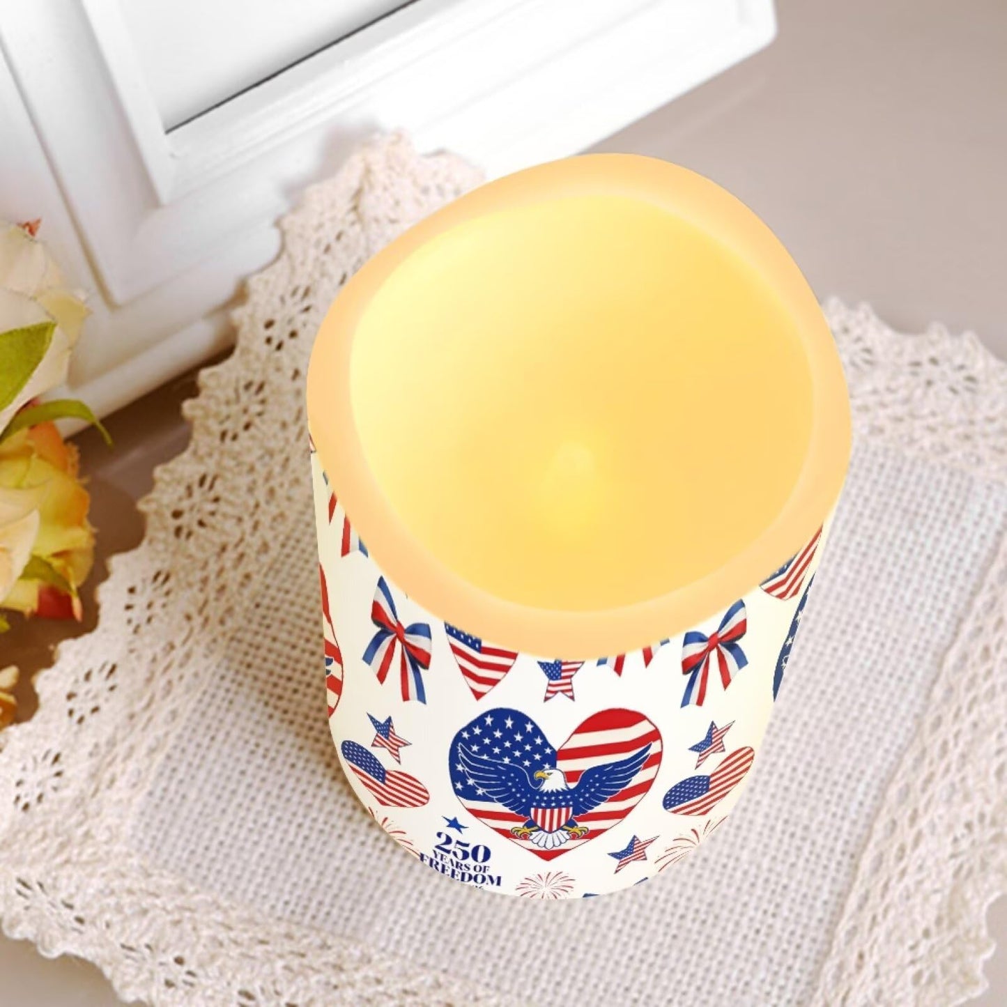 Uorisanigo 250th Anniversary of USA Independence Flameless LED Candles Star Stripes Battery Operated Fake Candles with Flicker Patriotic Candles 4th of July Outdoor Garden Display Set of 4