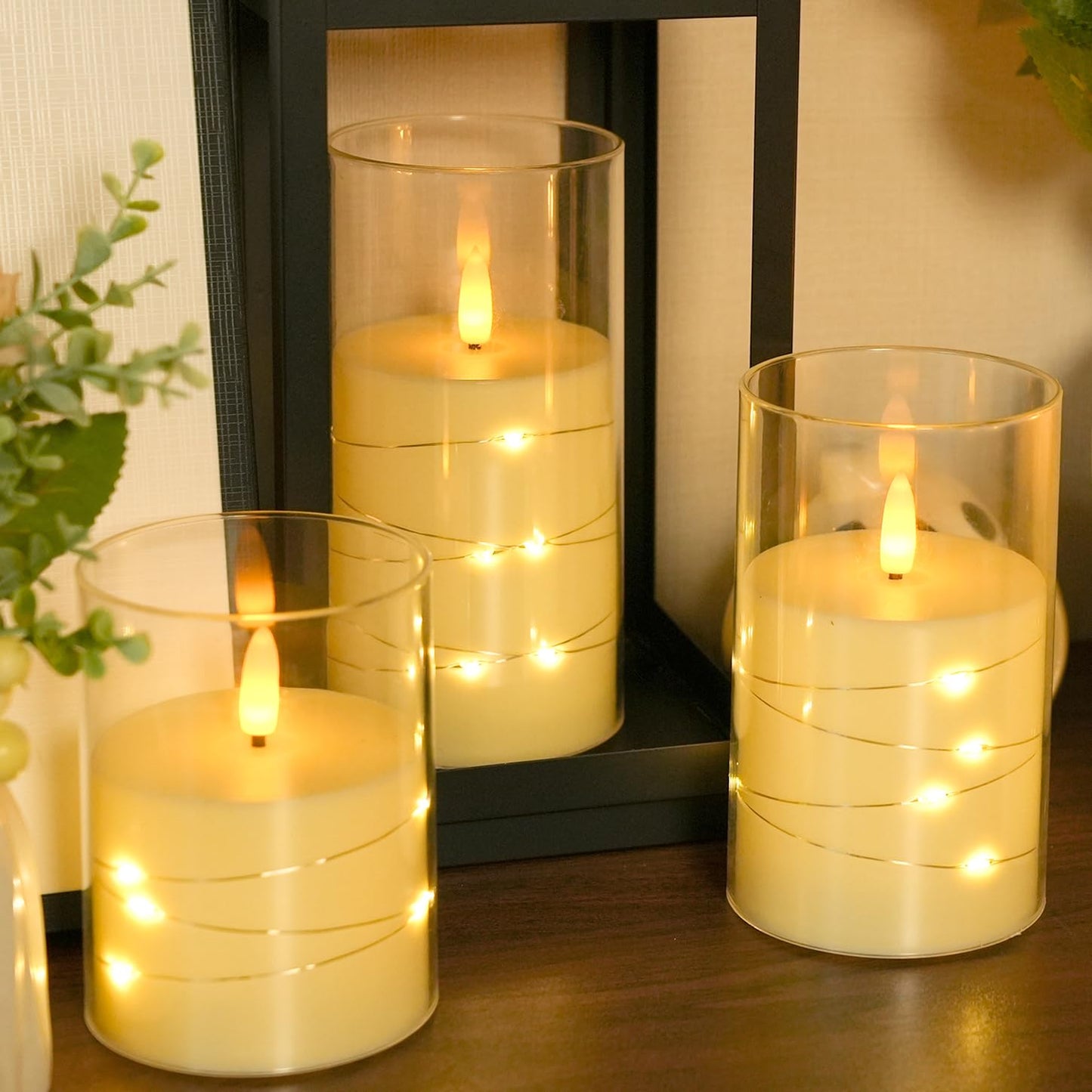 Homwamee Flickering Flameless Candles with Remote Timer- LED Candles Set of 3(4”/5”/6”), Battery Powered Candle in Glass Safe for Home/Wedding/Party/Table