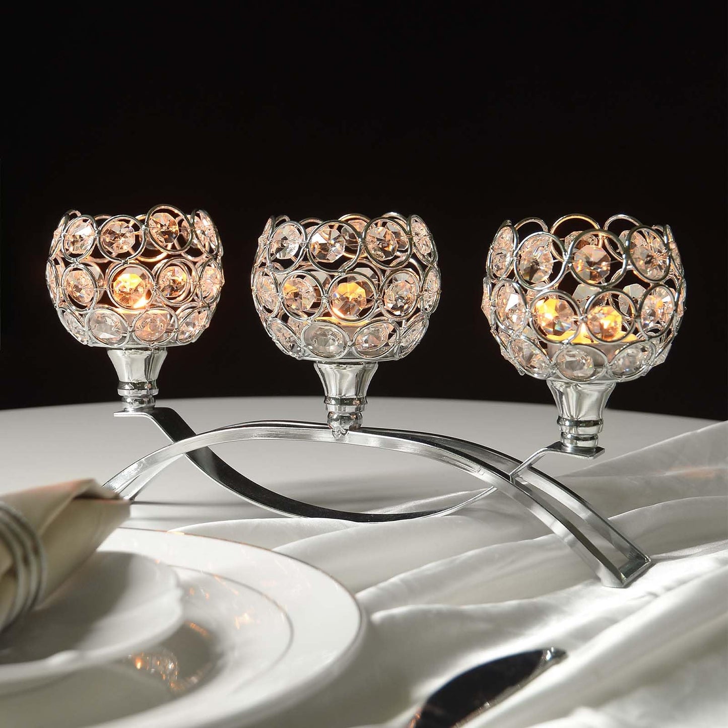 Crystal Tealight Candle Holder Centerpiece Home Decorative Candlestick Holder Elegant Table Centerpiece Home Decor Wedding Party Anniversary (Silver, 3 Arm)