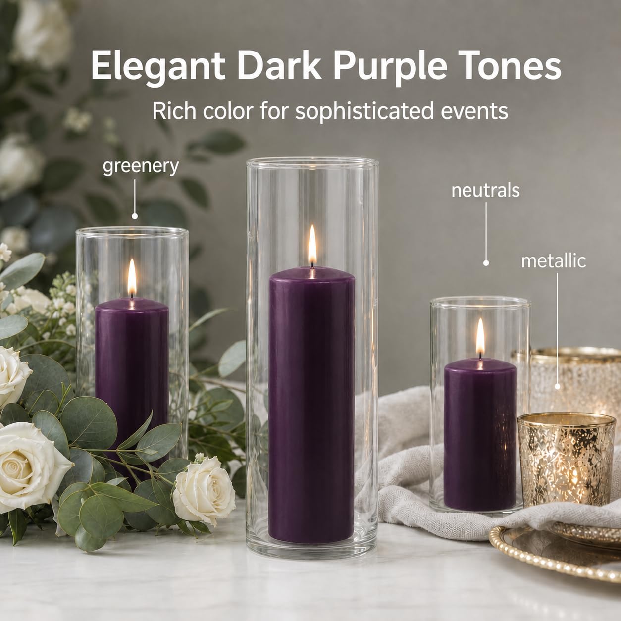 yummi Set of 36 Slim Pillars and Cylinder Vases - Purple