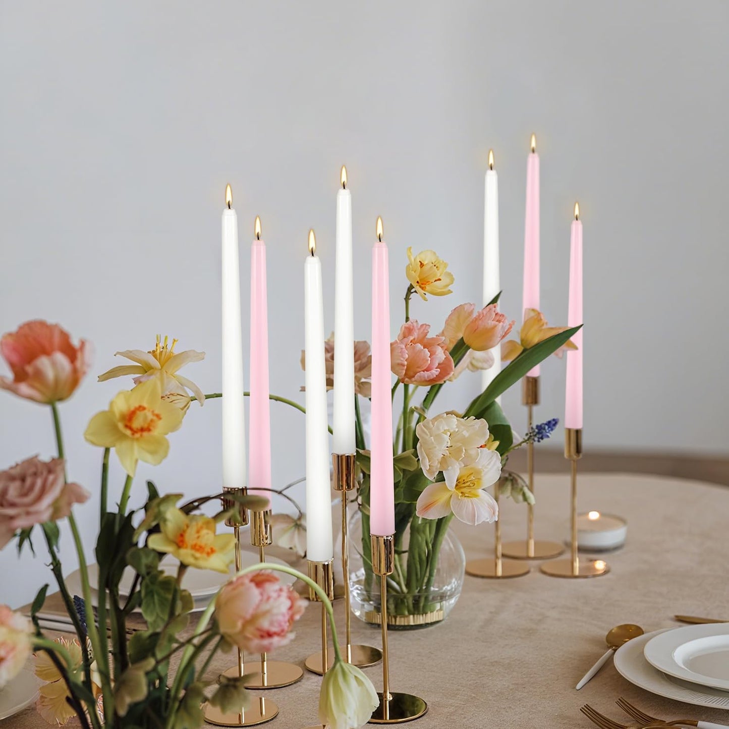 10-Inch Pink and White Taper Candles|24Pack Unscented, Smokeless,Hand-Poured CandleSticks,Perfect for Valentine’s Day, Weddings, Parties, Shabbat, Baby Shower, Birthday,Girls' Night,Home Décor