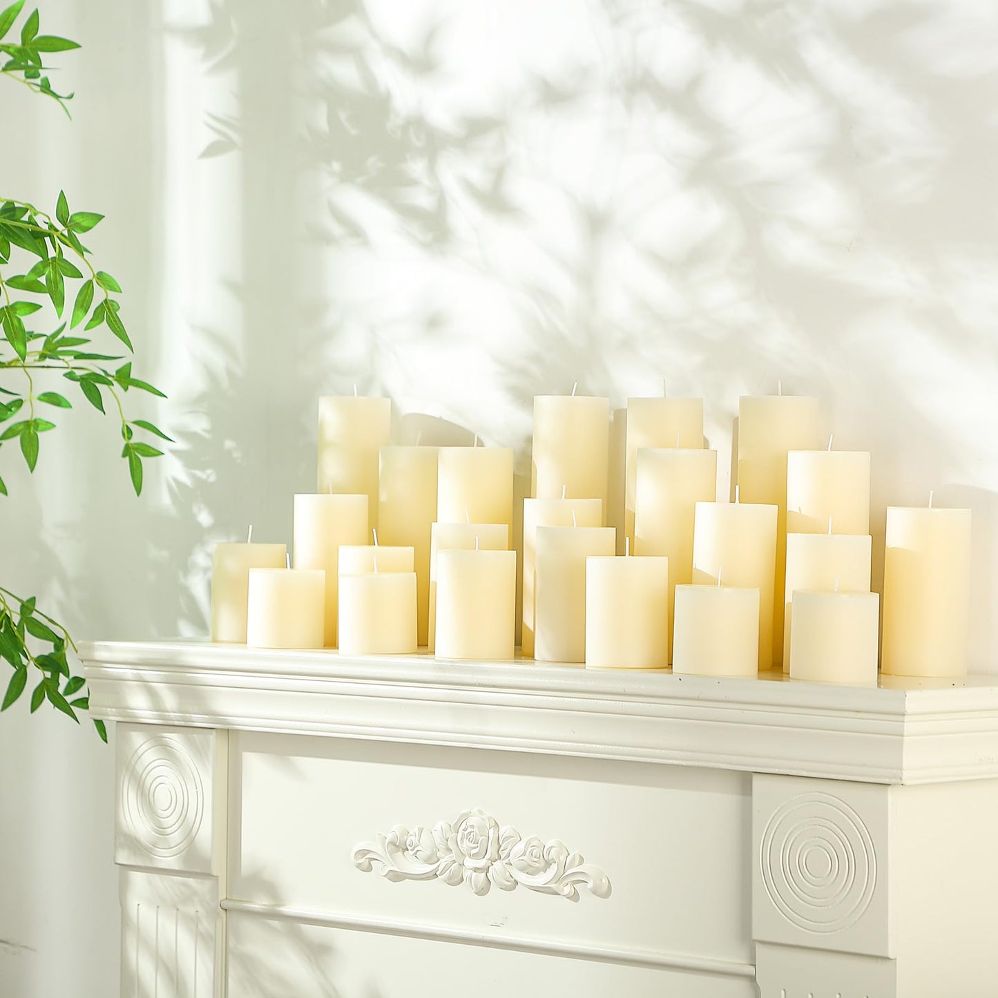 Shihanee 36 Pcs Pillar Candles 3 in x 3,4,5,6,8,10 Dripless Unscented Smokeless Candle Long Burning Decorative Rustic Candles with Cotton Wick for Wedding Home Fireplace (Ivory White)